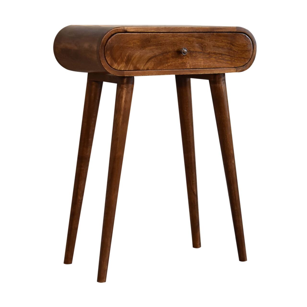 Left. Artisan Furniture - Artisan Furniture Solid Wood Mini Round Chestnut Console, 1 Drawer, Dark Brown - Brown.
