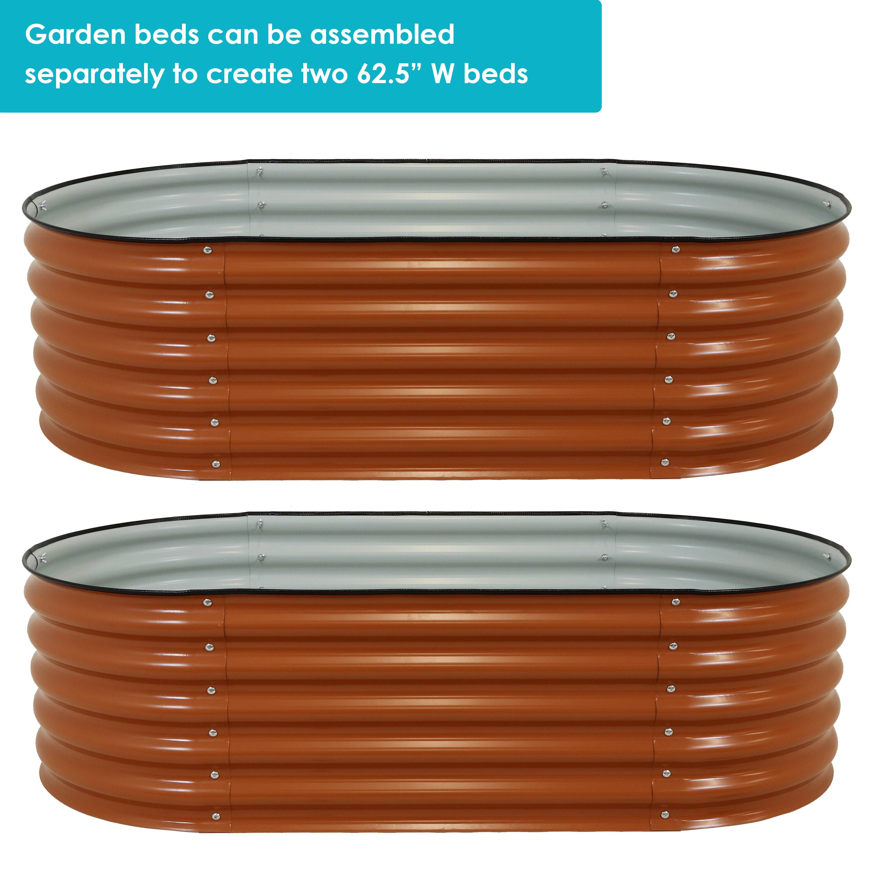 Garden beds can be assembled separately to create two 62.5" W beds.