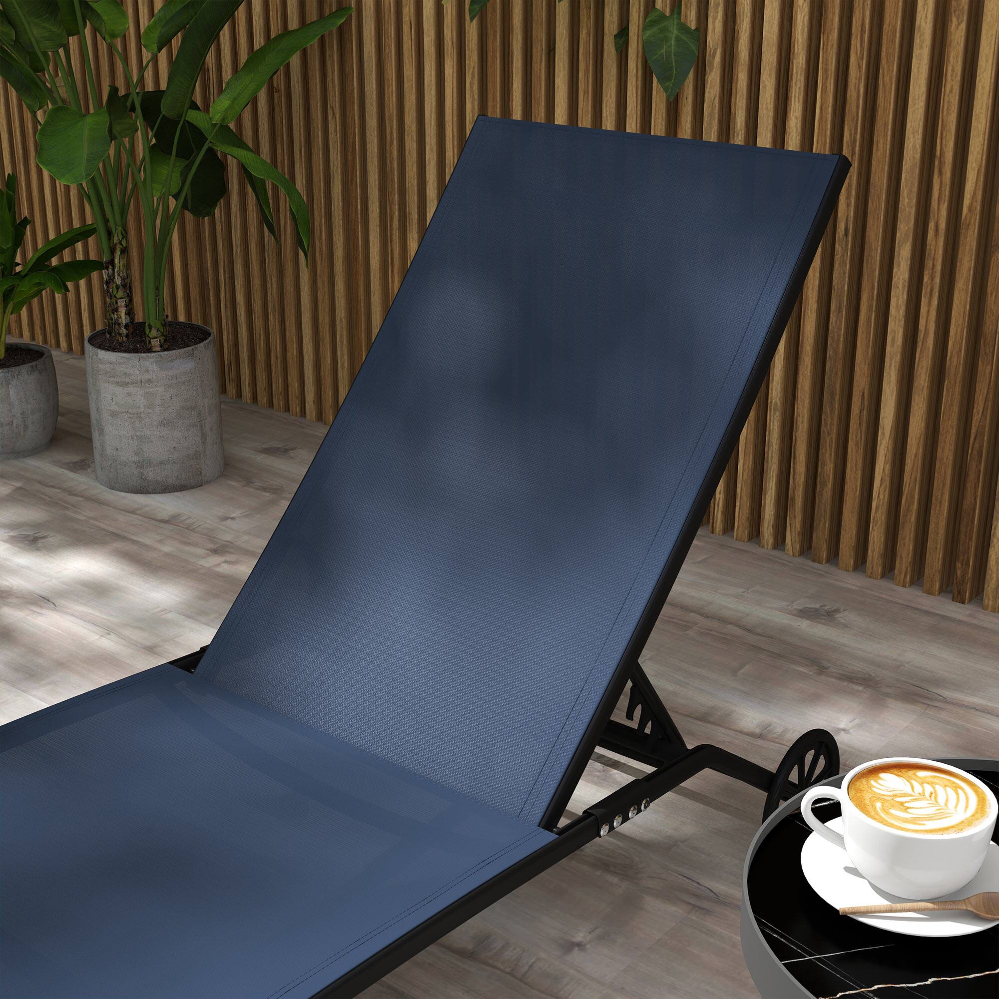 Alt View 7. Outsunny - Chaise Lounge Outdoor, 2 Piece Lounge Chair with Wheels, Tanning Chair with 5 Adjustable Positions - Dark Blue.