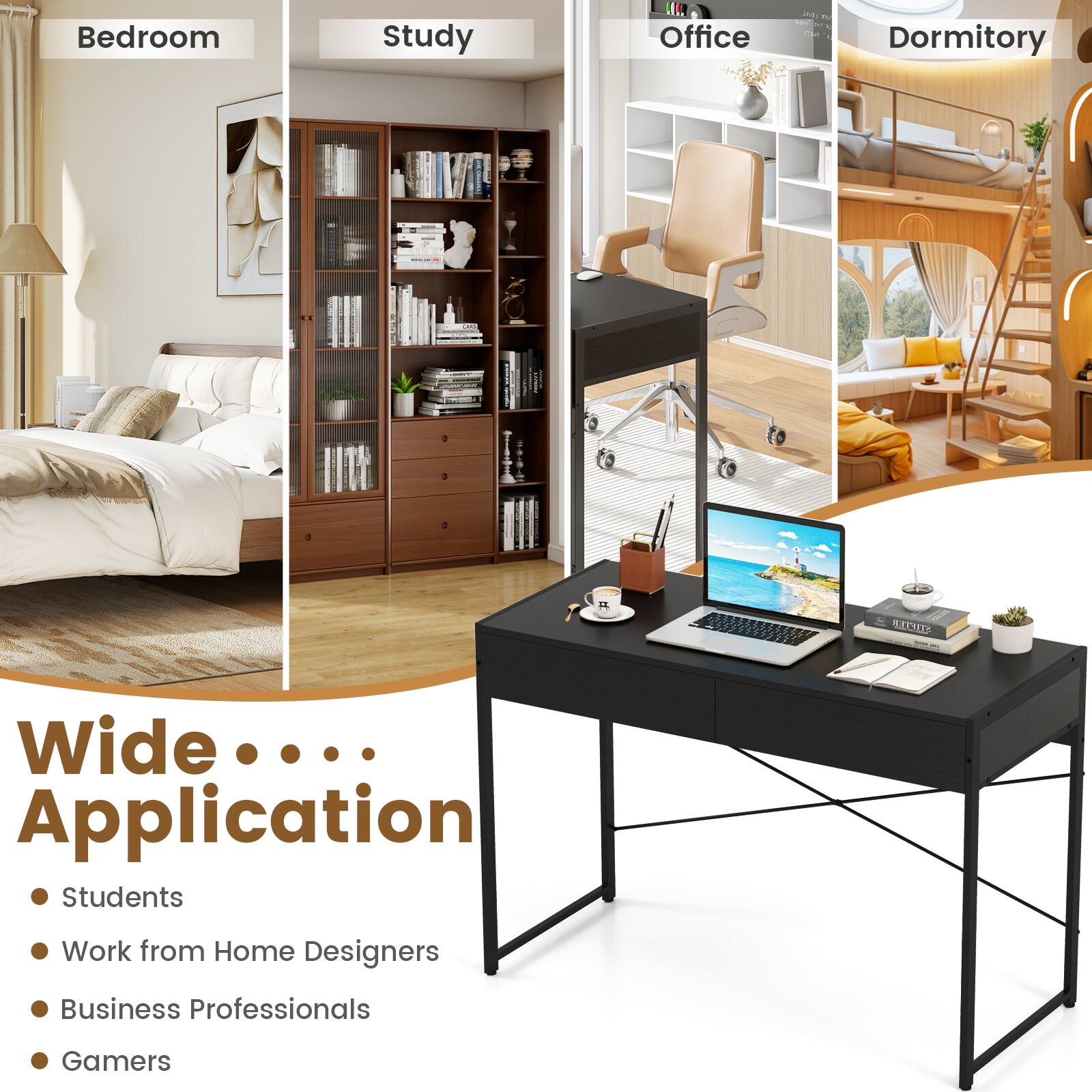 Bedroom Study Office Dormitory Wide.... Application Students Work from Home Designers Business Professionals Gamers
