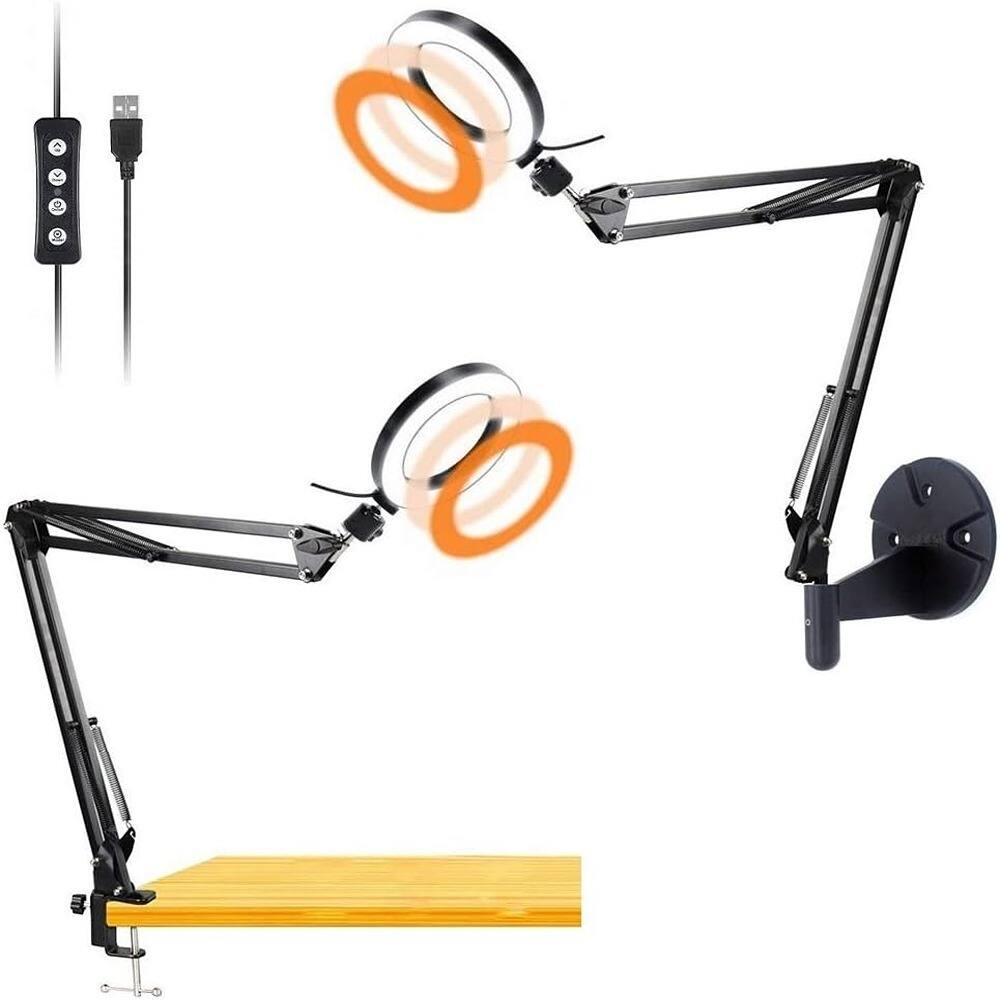 Front. Schertz - 6" USB Ring Light Kit with Desk & Wall Mount Stand, LED Ring Light for YouTube, Crafting, Task Work, Drafting, Repair &.
