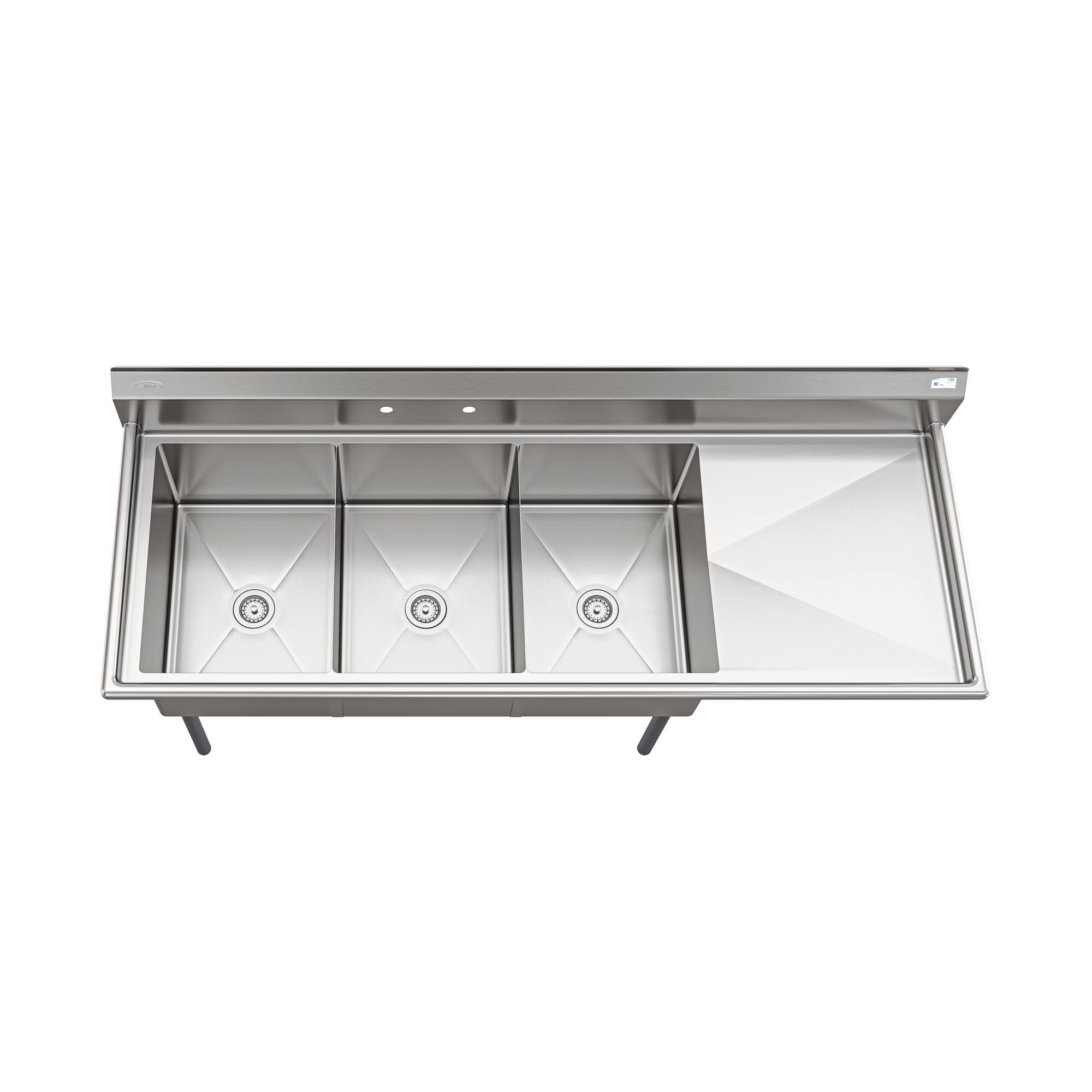 Alt View 5. Koolmore - 81 in. Three Compartment  Sink Bowl Size 18x24x14 Stainless-Steel 18 Gauge with Right Drainboard - Stainless Steel.