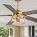 Front. Breezary - 52-Inch Indoor Ceiling Fan with Light Kit, 5 Plywood Dual-Finish Blades, DC Motor, 5/10'' Downrods, Remote, Glass Shade - Paint Gold with Black and Rich Walnut.