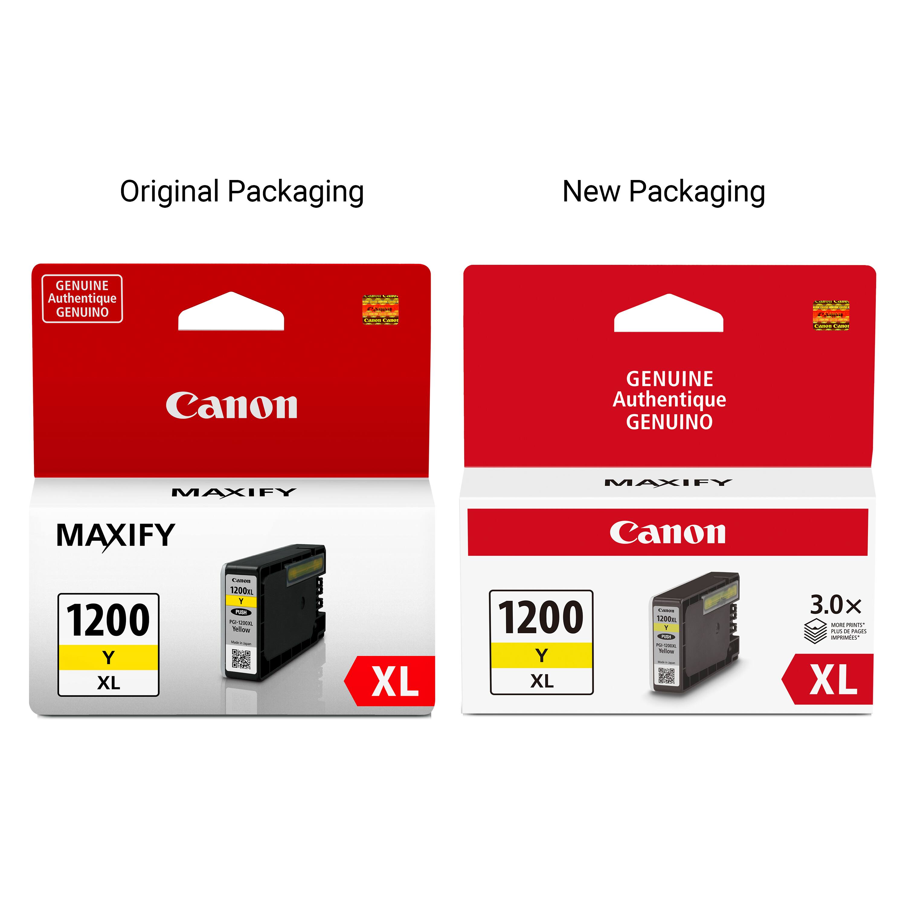Original Packaging New Packaging GENUINE Authentique GENUINO / Canon GENUINE Authentique GENUINO MAXIFY MAXIFY MAXIFY Canon 1200 Y XL 2 - 1200m - - - - KN XL 1200 Y XL - 1.250m 1 - - o dda 3.0x - - - - XL