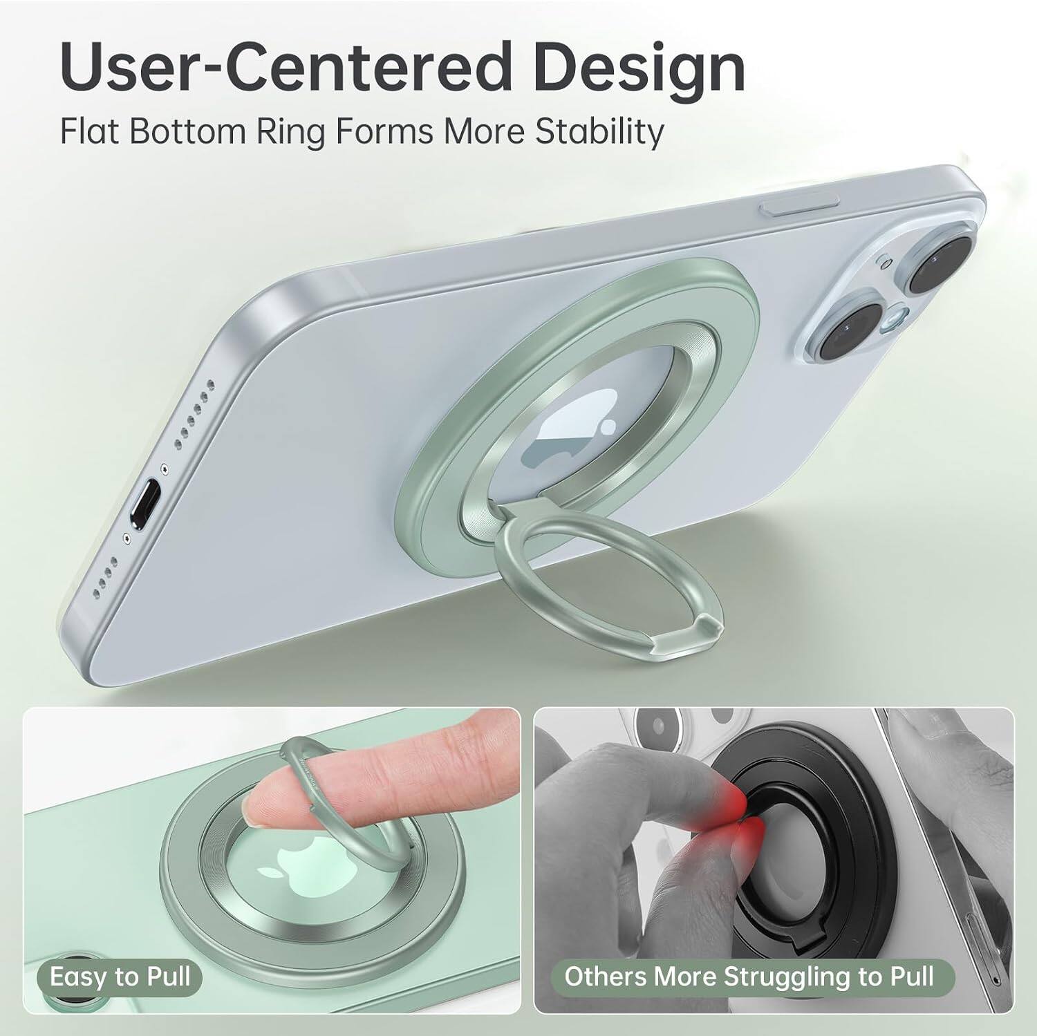 User-Centered Design  
Flat Bottom Ring Forms More Stability  

Easy to Pull  
Others More Struggling to Pull