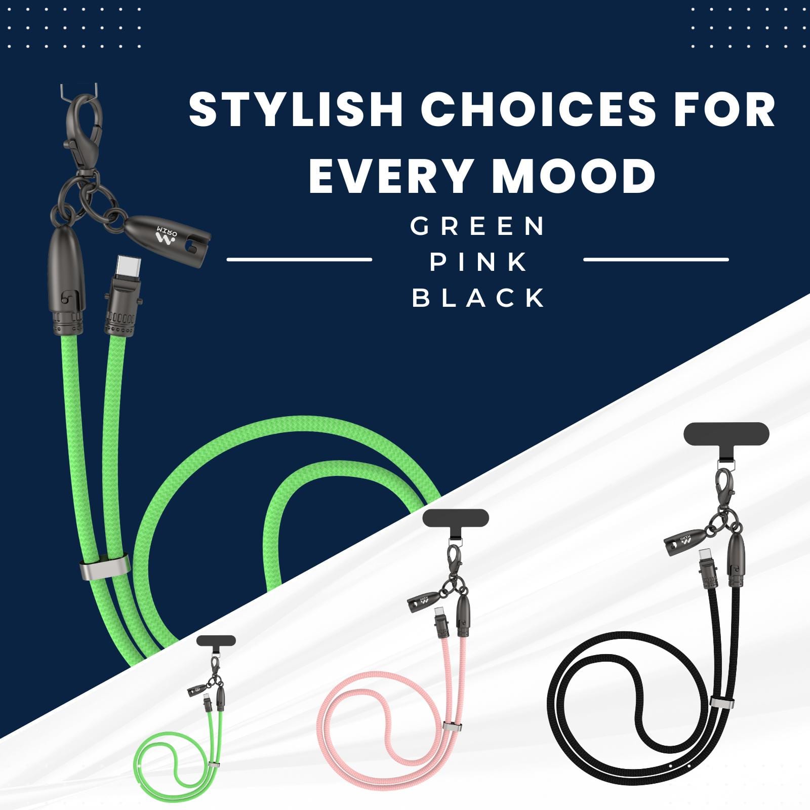 Miro - U2 Series Neck-Mounted 60W New Zinc Lanyard Charging Cable Bullet Series Fast Charging for Apple & Type-C Devices - Pink