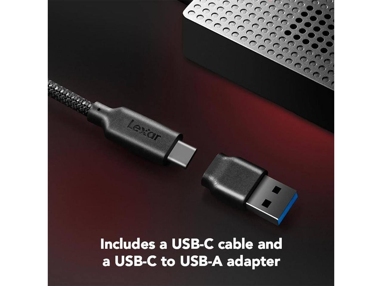 Lexar includes a USB-C cable and a USB-C to USB-A adapter