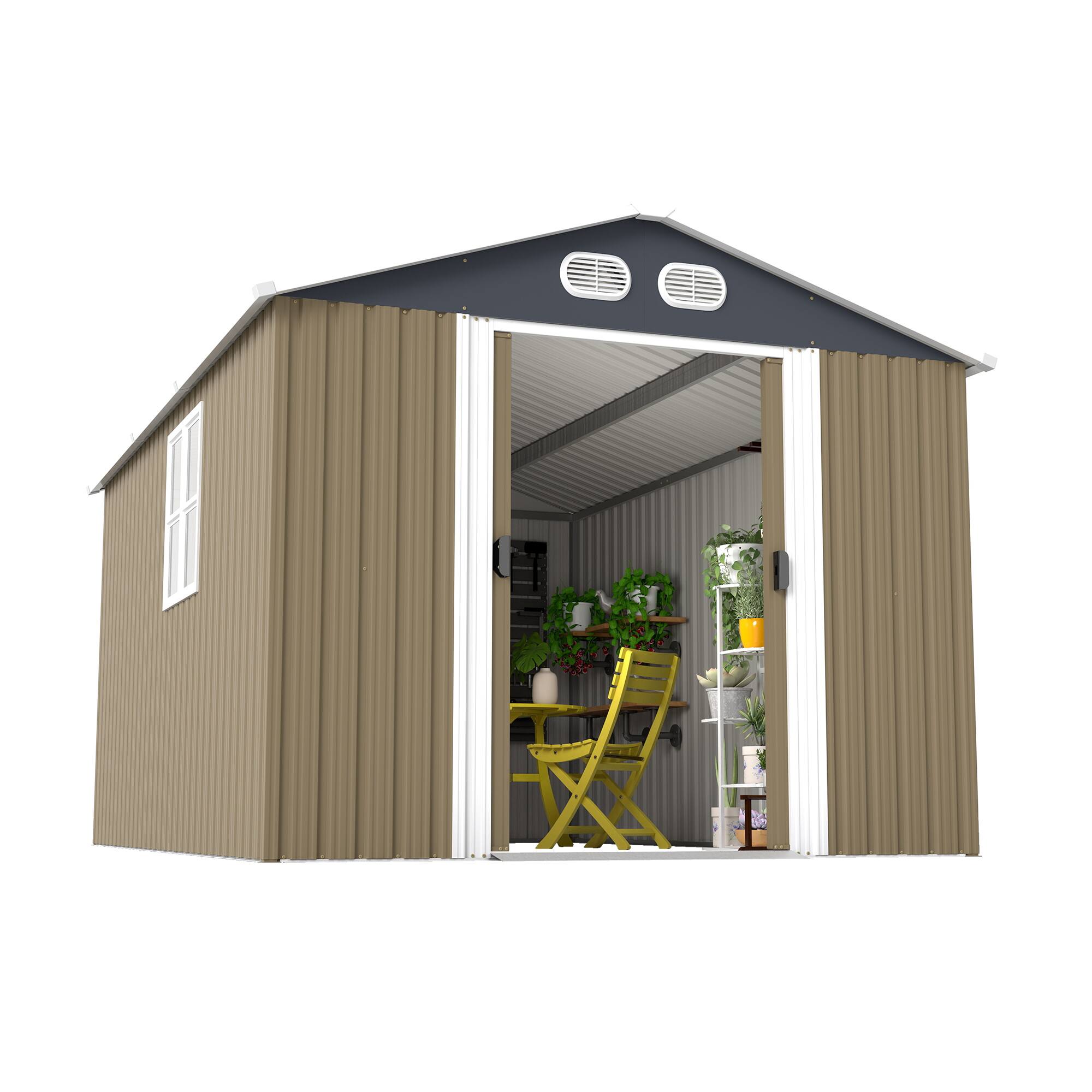 Alt View 8. Loheer - Loheer 8x12 FT Outdoor Metal Storage Shed Waterproof Garden Tool Shed with Lockable Door for Backyard Lawn Brown.