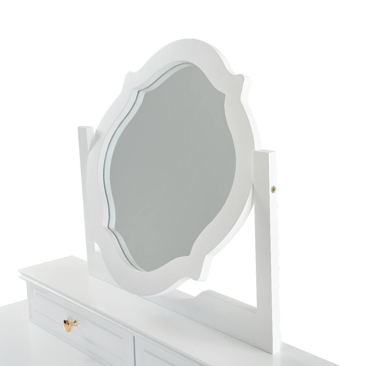 Alt View 2. Loheer - Loheer Compact Makeup Vanity Table with Stool, Reversible Mirror, White - White.