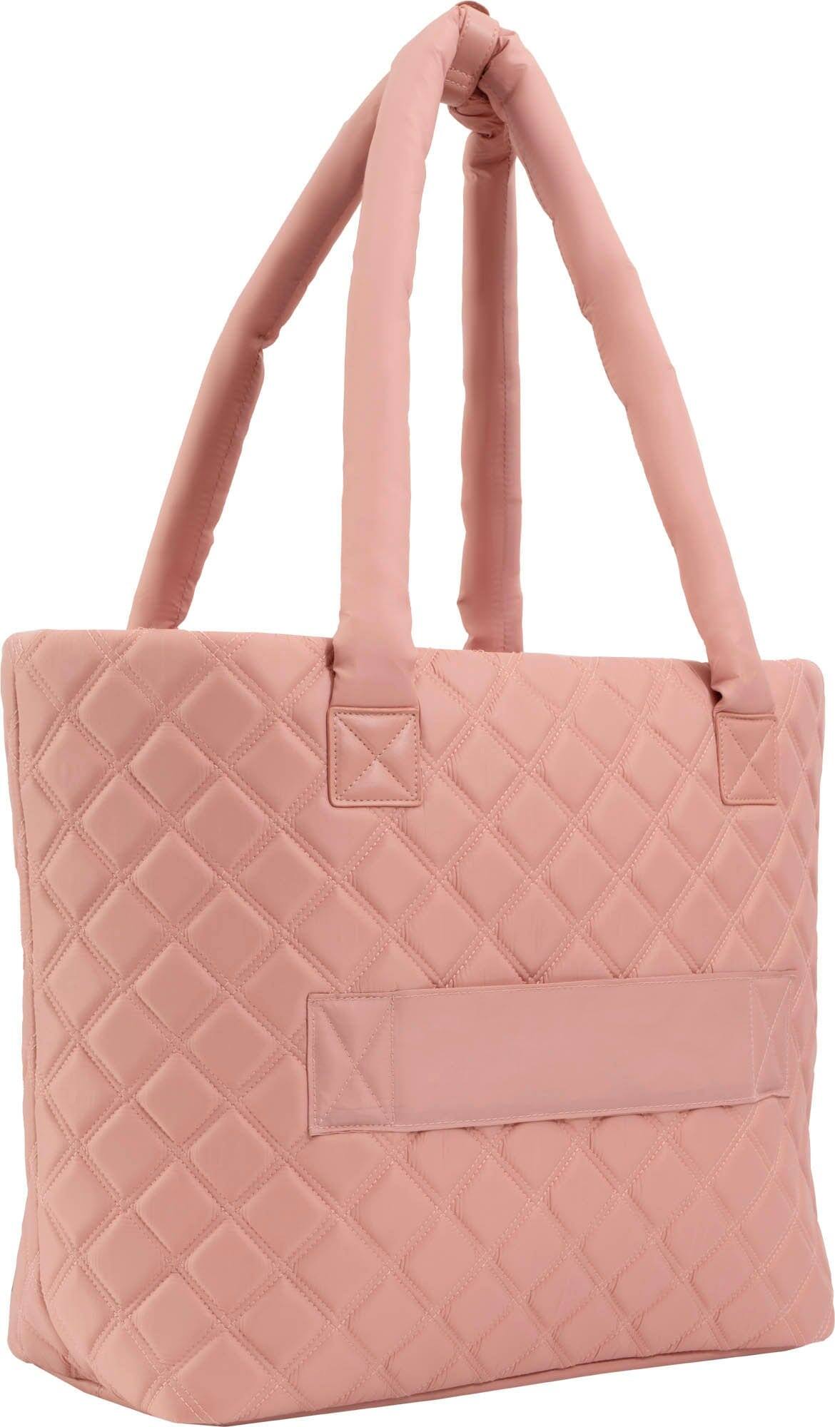Left. Joan & David - Joan & David 21 Inch Diamond Quilted Puffer Nylon Travel Workbook Tote - Blush - Blush.
