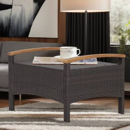 Front. Kadyn - Set of 2 Fade-Resistant Wicker Patio Ottoman-Navy, All Weather Wicker Ottoman, Outdoor Patio Ottomans - Blue.