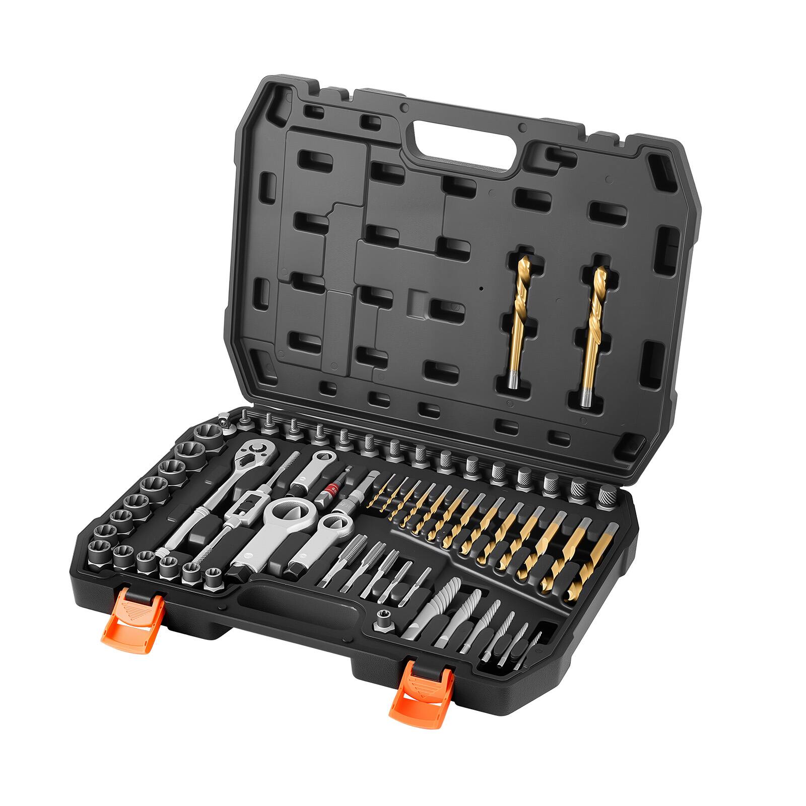 Alt View 5. VEVOR - Screw Extractor Set, 63 Pieces, with Nut and Bolt Extractors, Nut Splitters, Taps, Drill Bits, Wrenches, Adapters - Black.