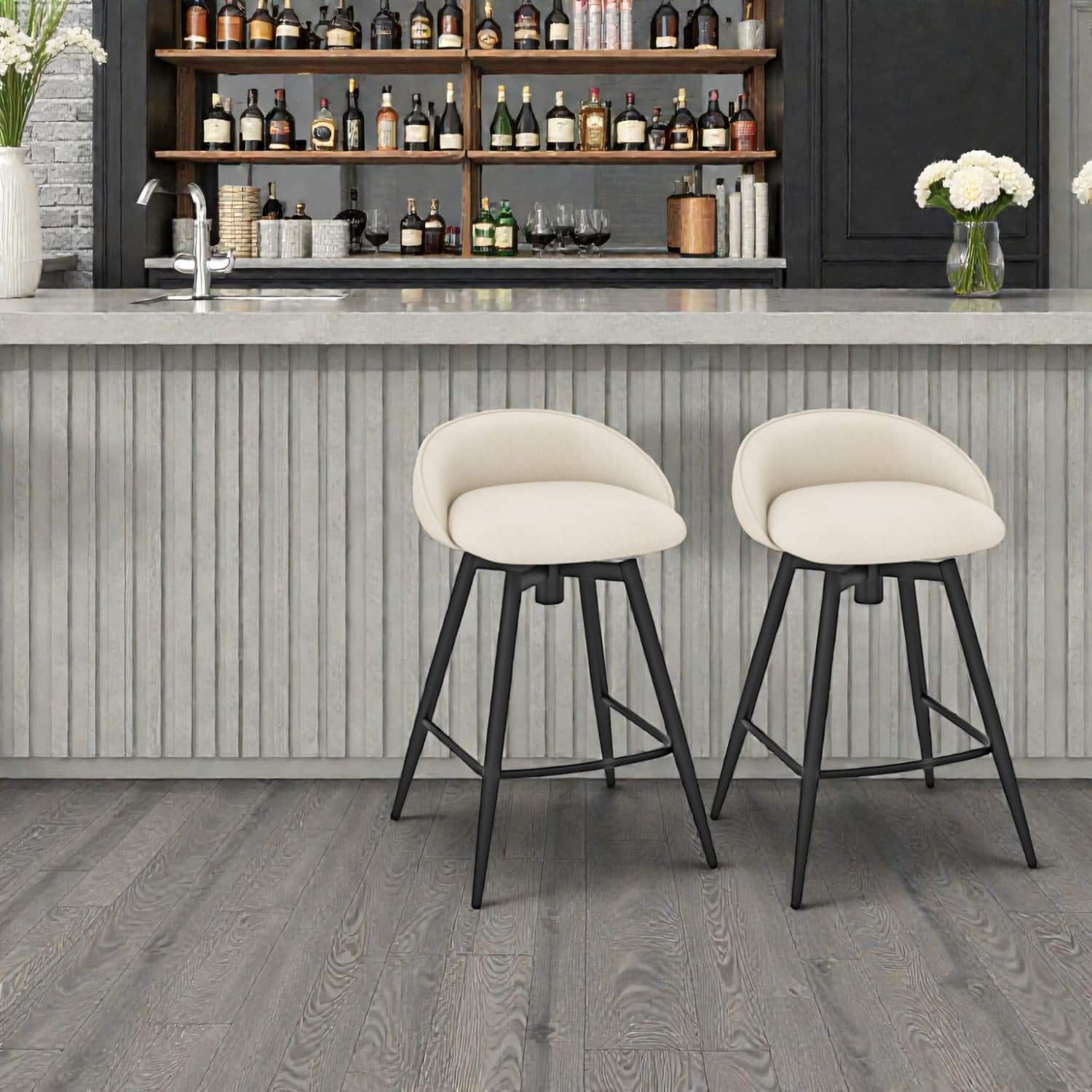 Hivvago - Padded Bar Chairs with Supportive Back and Footrest Design - Set of 2 - Beige