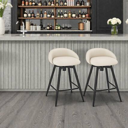 Front. Hivvago - Padded Bar Chairs with Supportive Back and Footrest Design - Set of 2 - Beige.