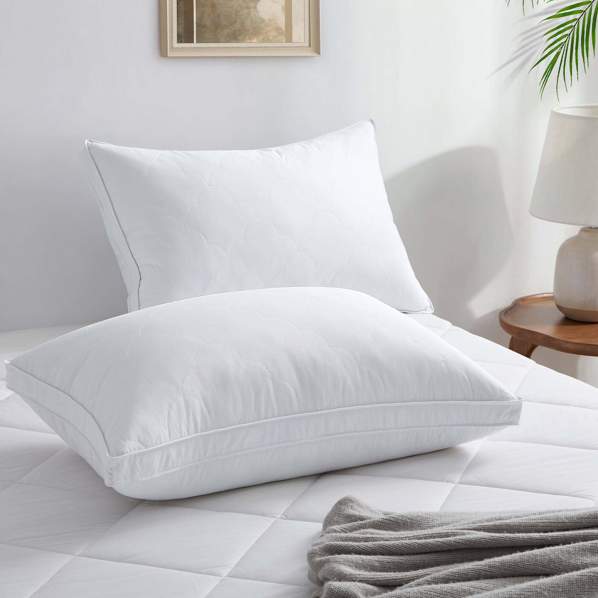 Angle. Peace Nest - Peace Nest Set of 2 Premium Medium Feather Quilted Bed Pillow with Soft Cover, Gusseted, King - Gusseted.