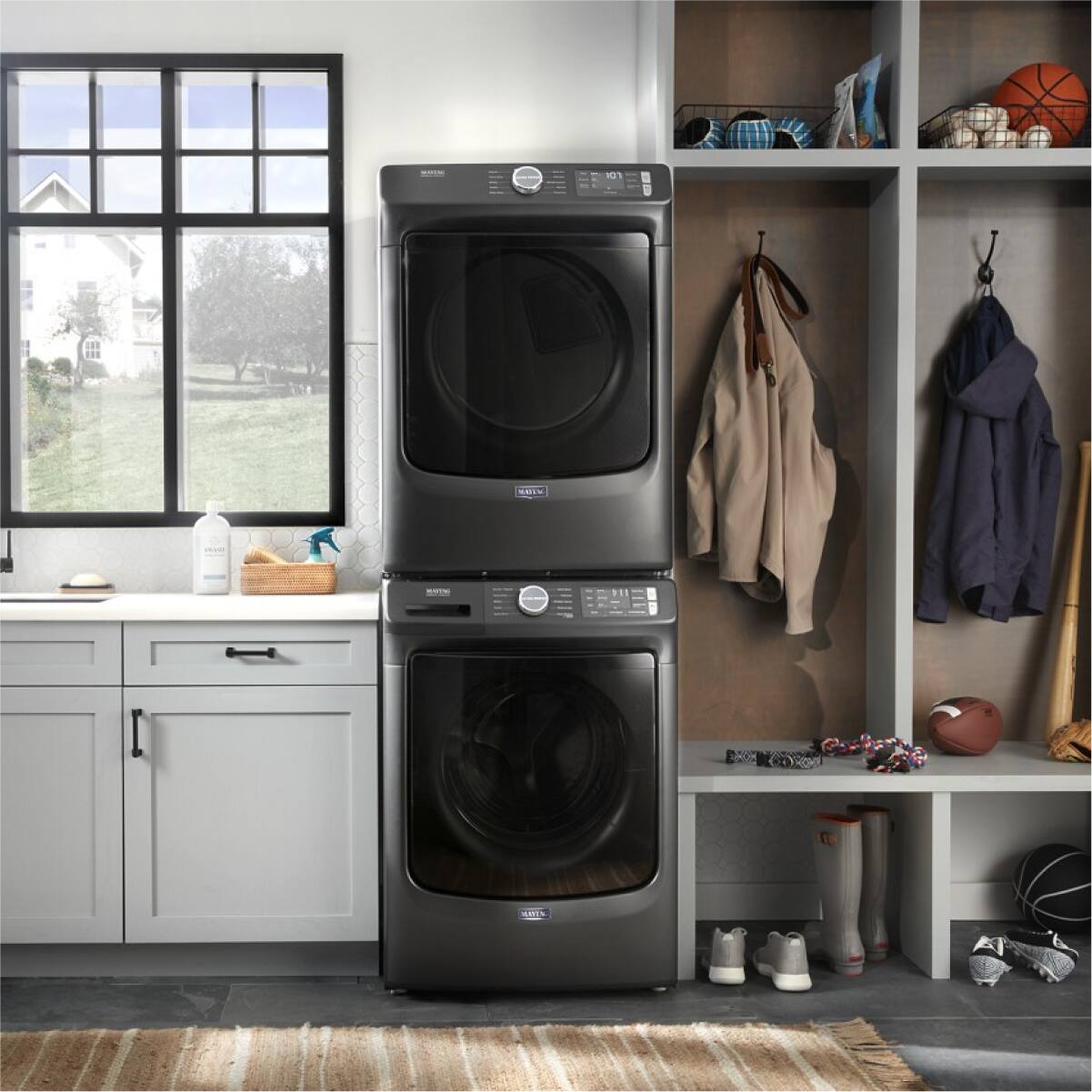 Alt View 9. Maytag - Maytag - 4.5 Cu. Ft. High-Efficiency Stackable Front Load Washer with Steam and Fresh Spin - Volcano Black - Volcano Black.