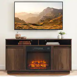 Ihomeadore - 47" Modern Minimalist Fluted Corner TV Stand Media Console with 18" Electric Fireplace for TVs up to 55" - Dark Walnut