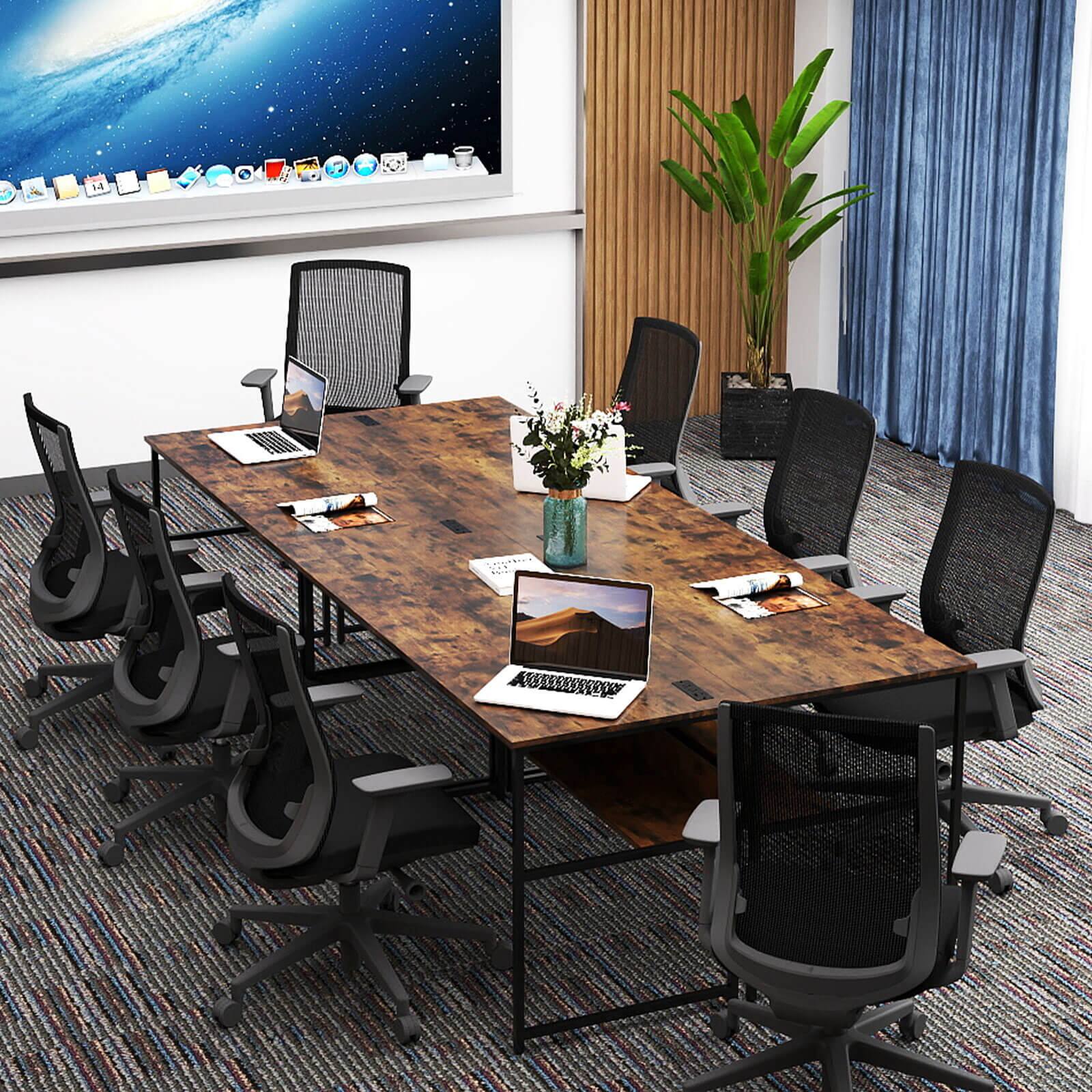 Alt View 5. Costway - Costway 55 x 24 inch Office Desk with Charging Station,Storage Shelf,Heavy Duty Metal Frame - Rustic Brown.