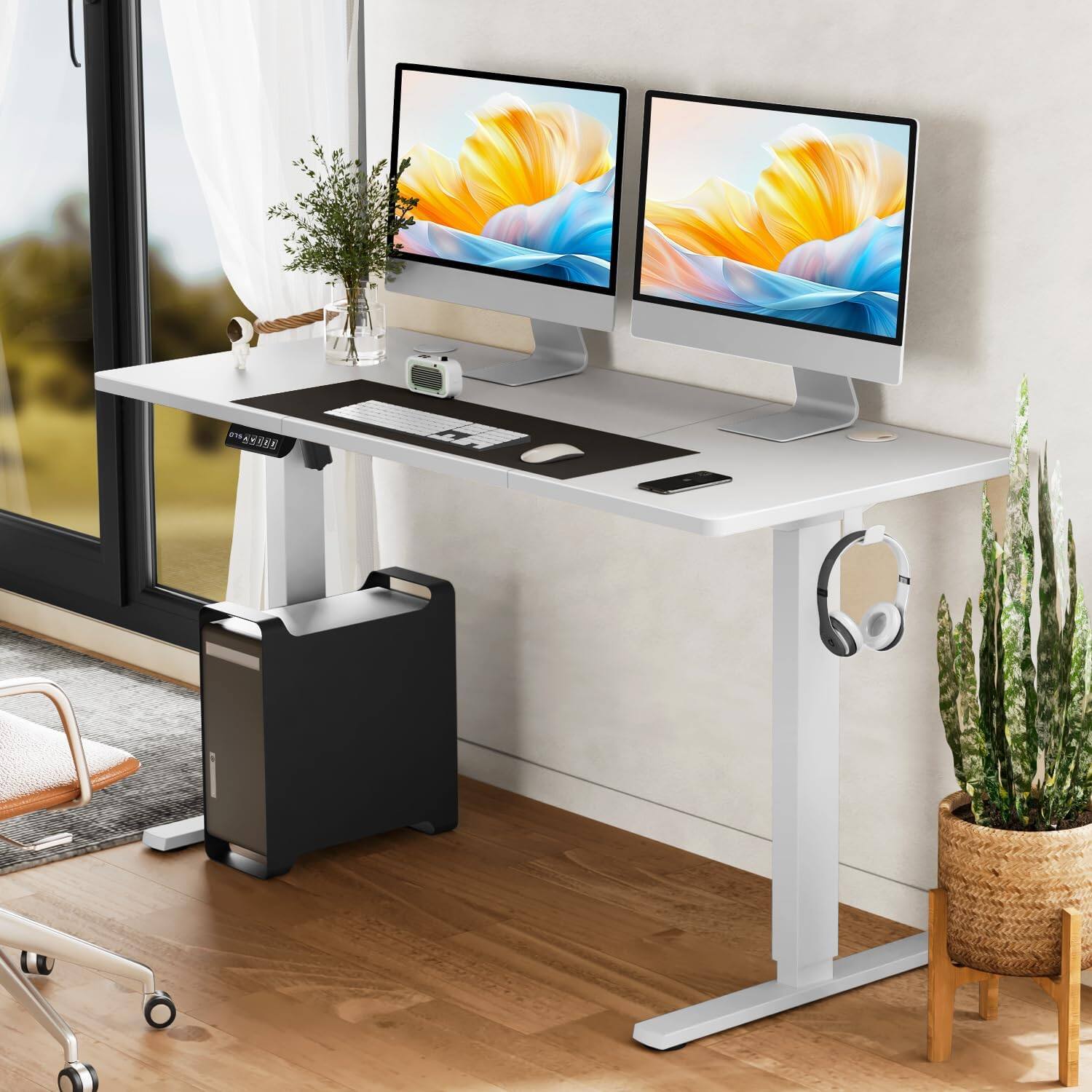 Alt View 4. AOITUN - Adjustable Height Standing Desk, 63 Inch Electric Sit Stand Up Down Computer Table with Ergonomic Rising - White.