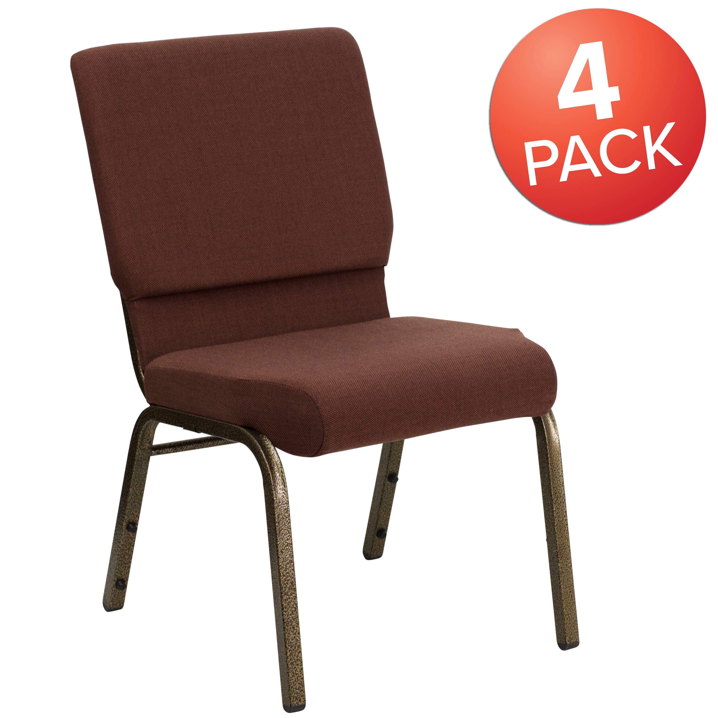 Alt View 1. Emma + Oliver - 4 Pack 18.5''W Stacking Church Chair - Brown Fabric/Gold Vein Frame.