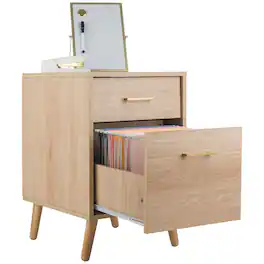 Lavish Home - 2 Drawer File Cabinet Wooden Small Filing Cabinet with 2 Storage Drawers and Adjustable Hanging File Bar - Natural