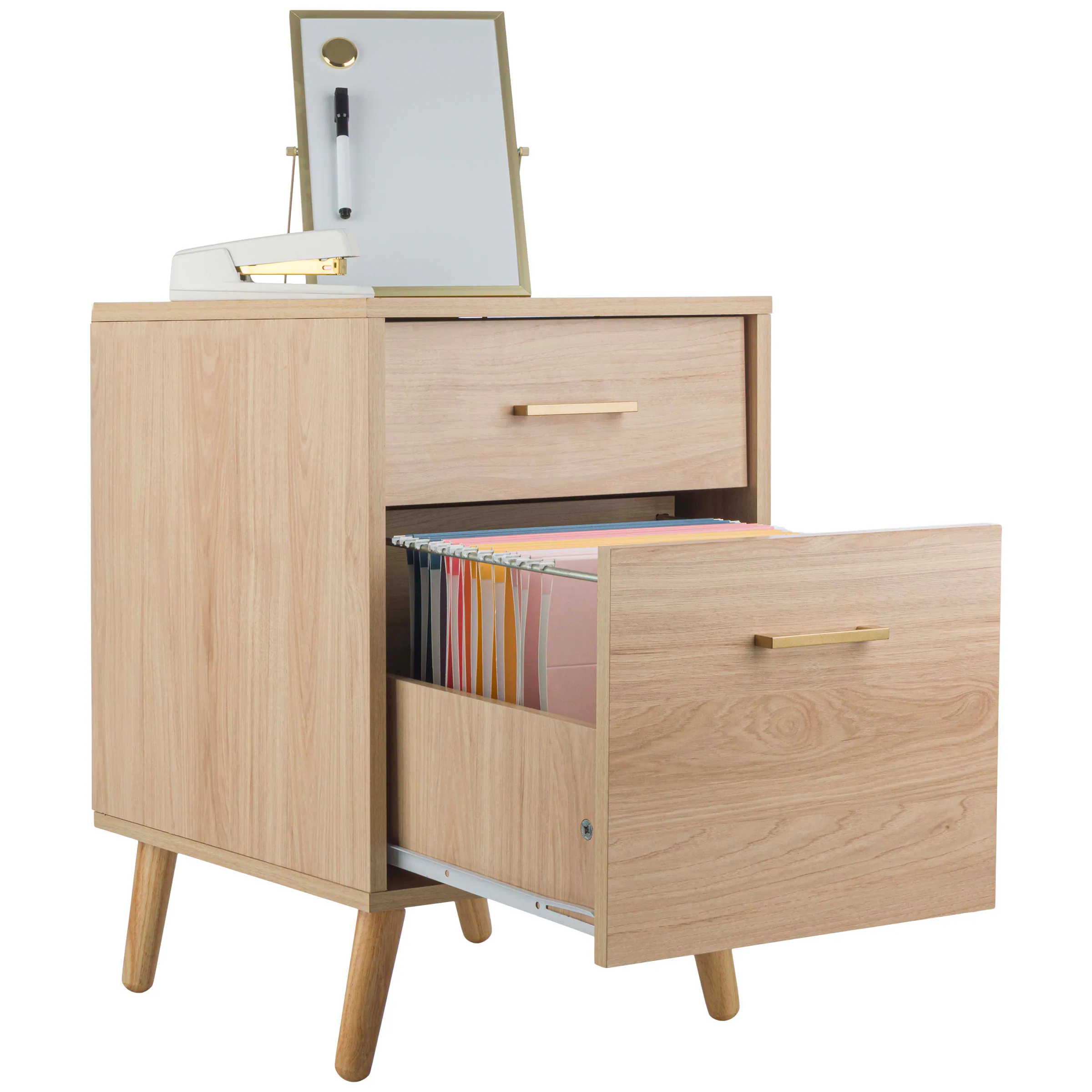 Front. Lavish Home - 2 Drawer File Cabinet Wooden Small Filing Cabinet with 2 Storage Drawers and Adjustable Hanging File Bar - Natural.