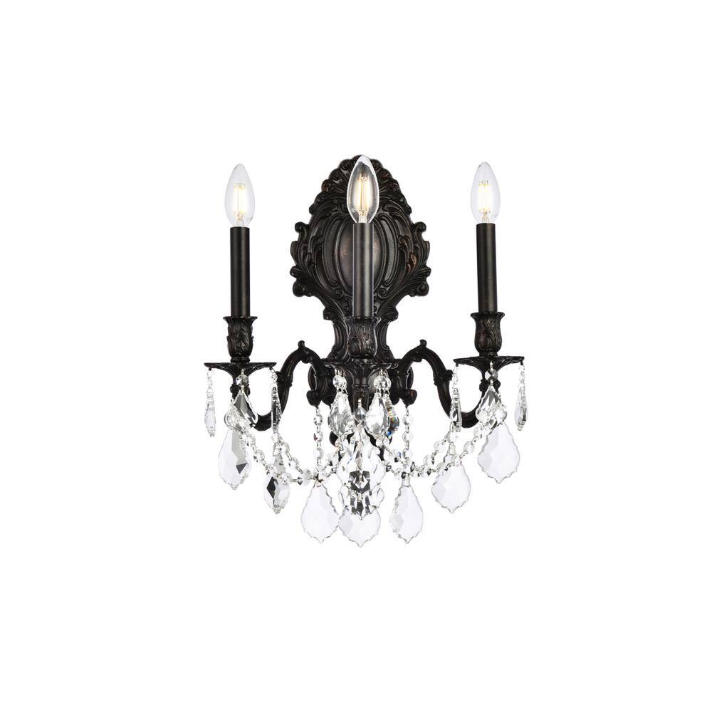 Angle. Elegant Lighting - Monarch 3 light Dark Bronze Wall Sconce Clear Royal Cut Crystal - Dark Bronze.