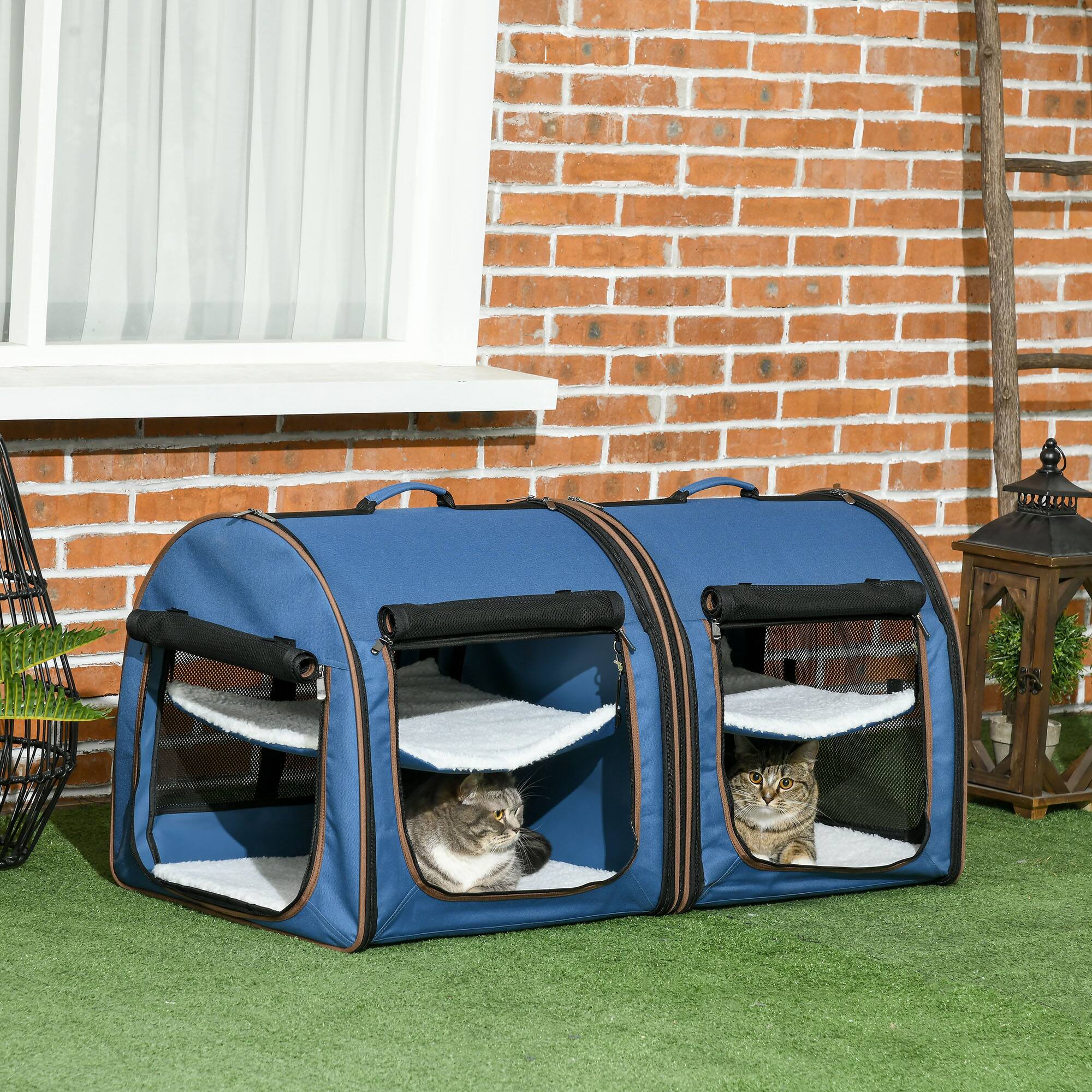 Angle. Pawhut - 39" Portable Soft-Sided Cat Carrier, Cat Kennel, Travel Dog Crate, Soft Cushions & Storage Bag, Easy to Fold.
