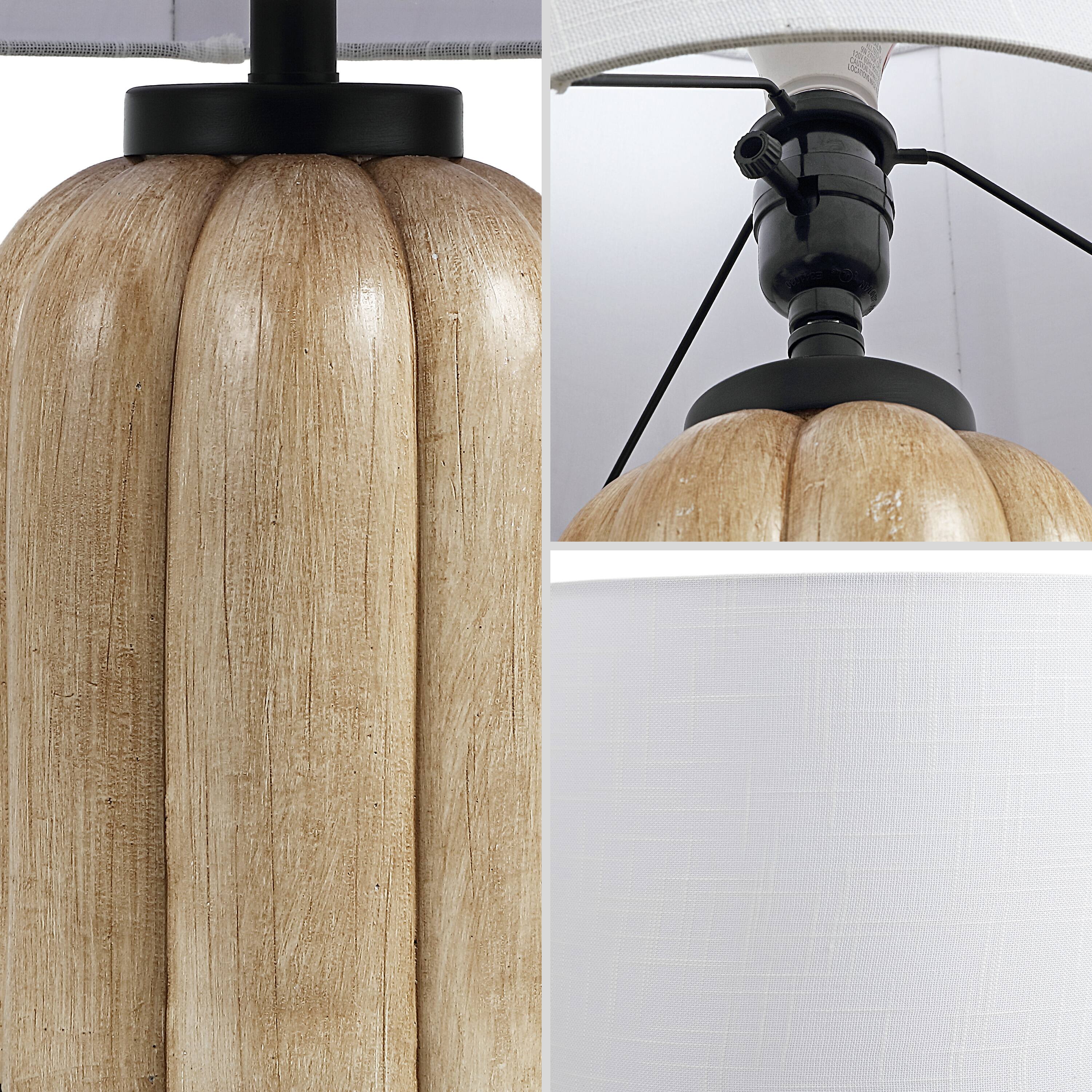Alt View 4. Jonathan Y - Royce 18.3 in. Rustic Fluted Scalloped Gourd Resin/Metal LED Table Lamp, Antique Light Brown Wood Finish (Set of 2) - Antique Light Brown Wood Finish.
