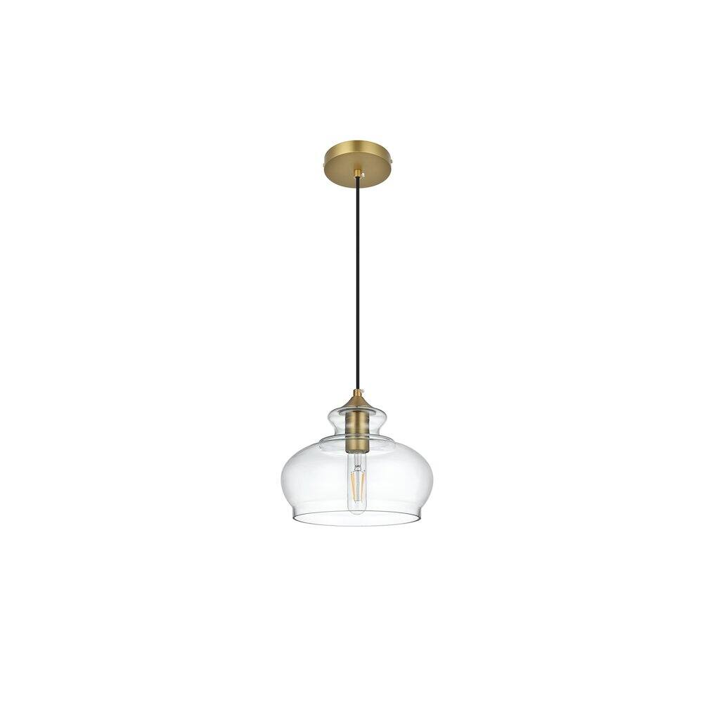 Angle. Living District - Destry 9.5 Inch Pendant Clear Shade in Satin Gold - Satin Gold And Clear.