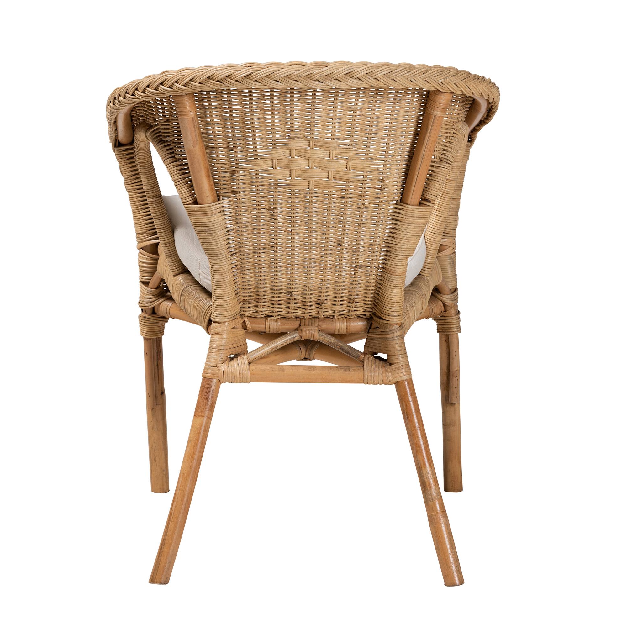 Back. bali & pari - Abbey Modern Bohemian Antique Rattan Dining Chair - White/Natural Brown.