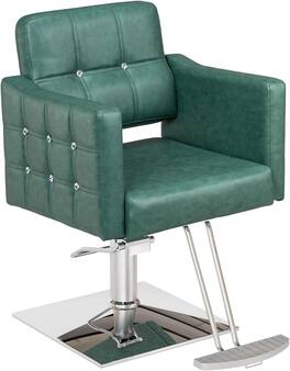 Winado - Heavy Duty Hydraulic Barber Chair Salon Chair Tattoo Chair with Crystal Button Tufted, Footrest for Barber Hair Stylist - Green
