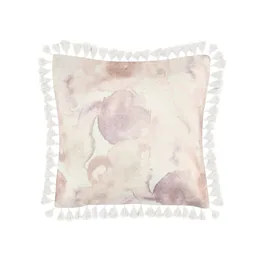 Manhattan Lane - Luos Throw Pillow, Tasseled Edges, 20 Inch Pink Cotton Linen Blend - Pink, White