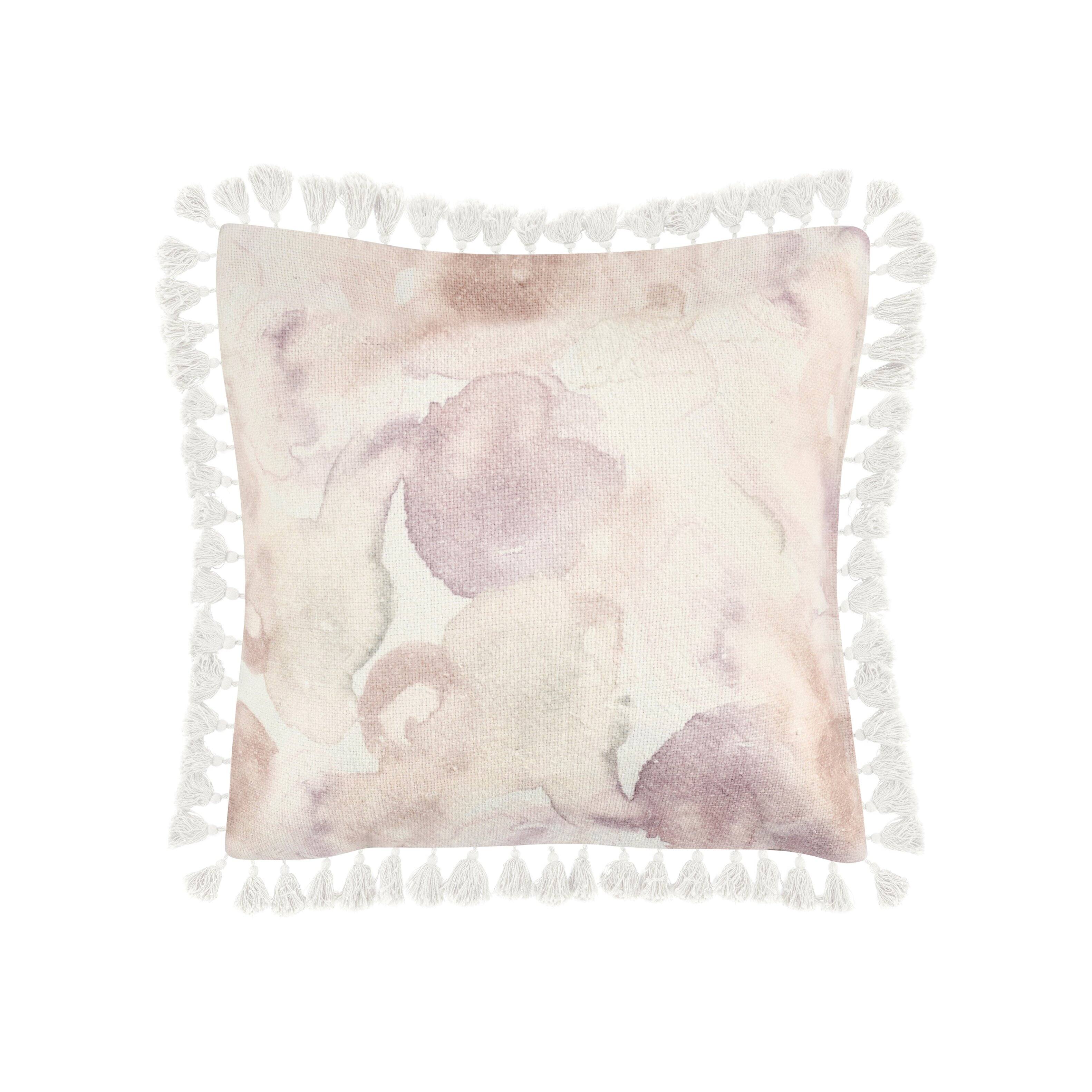 Front. Manhattan Lane - Luos Throw Pillow, Tasseled Edges, 20 Inch Pink Cotton Linen Blend - Pink, White.