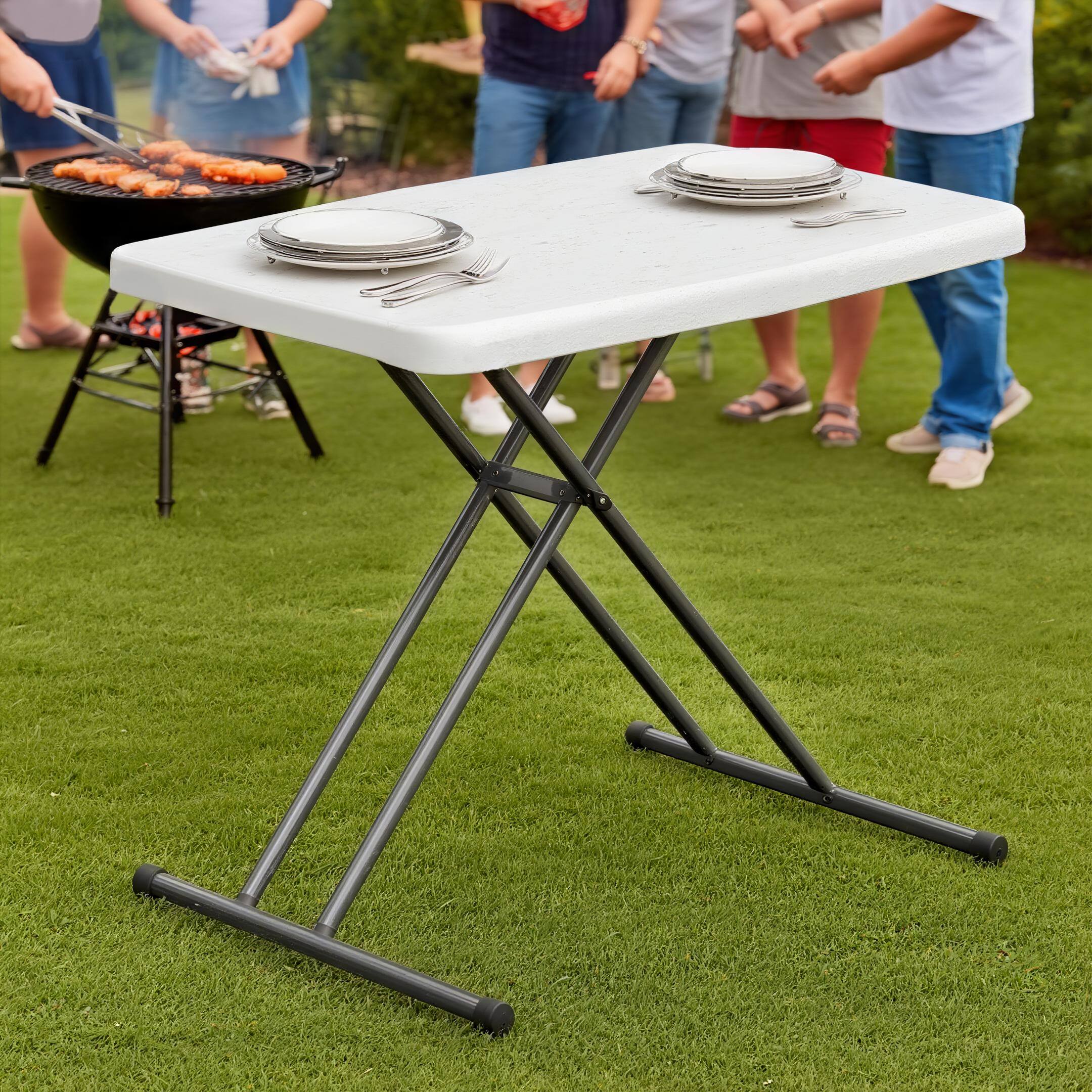 Alt View 7. Vipbear - 30" Folding Plastic Table, Laptop TV Tray Table Durable Adjustable Height Portable Snack Table,Easy Fold and Storag - White.