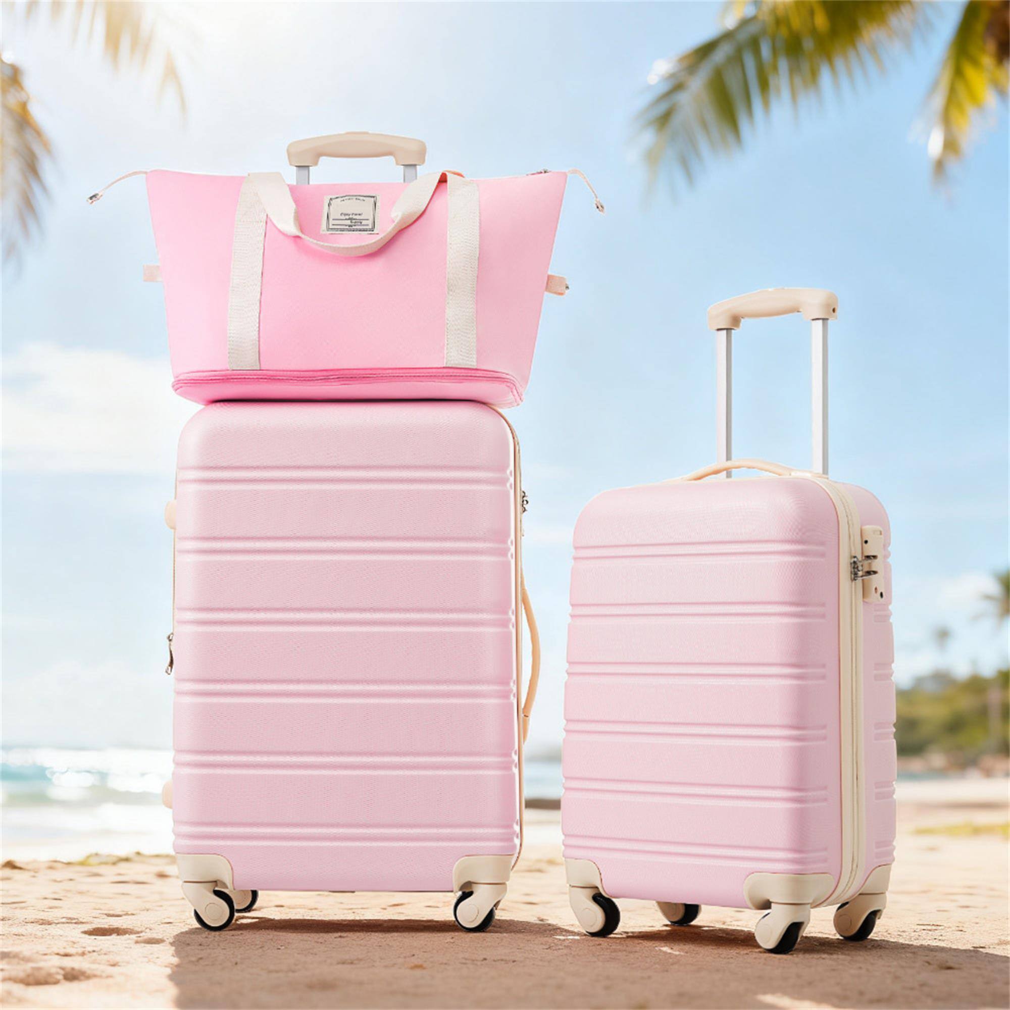 Left. Boyel Living - Light Pink Hardshell Luggage Set 2Pcs Spinner Suitcase with TSA Lock ABS Lightweight Material - Light Blue.