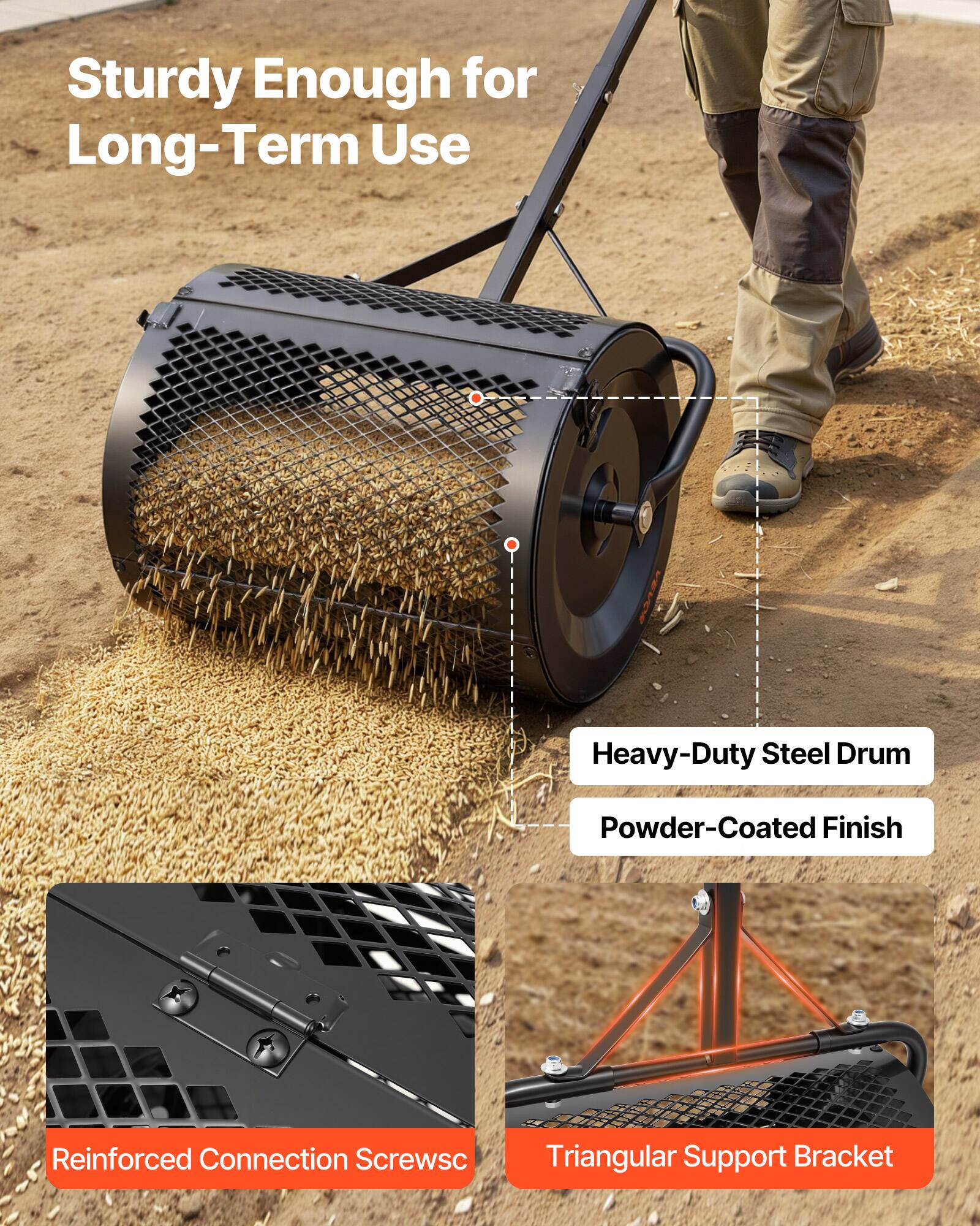 Sturdy Enough for Long-Term Use  
Heavy-Duty Steel Drum  
Powder-Coated Finish  
Reinforced Connection Screws  
Triangular Support Bracket