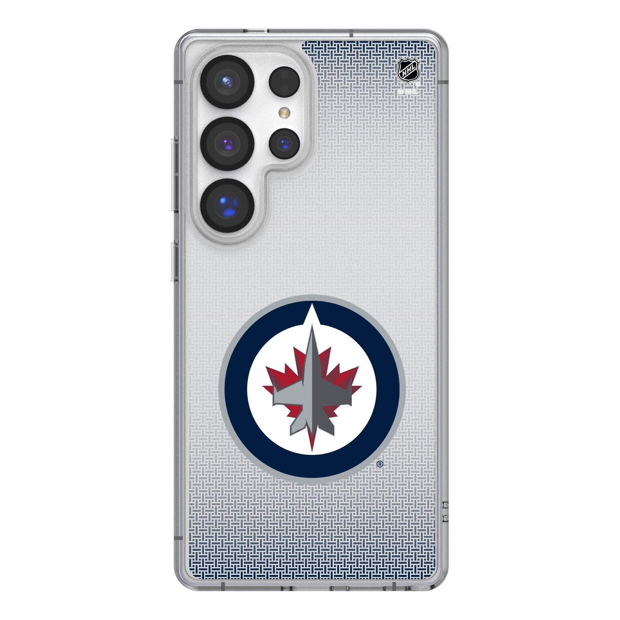 Front. Keyscaper - Winnipeg Jets Linen Logo Galaxy Clear Case - S23 - Multicolor.