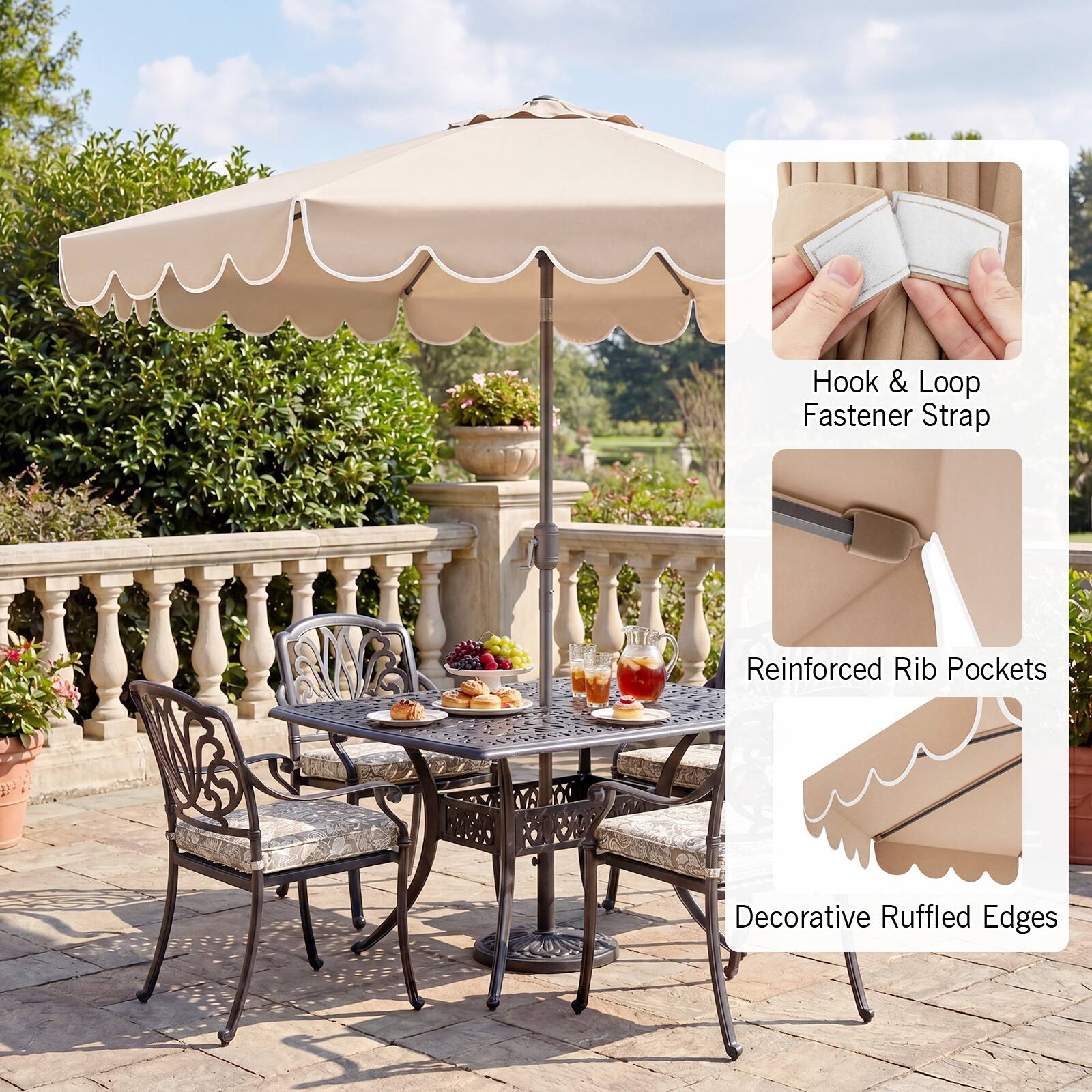 Hook & Loop Fastener Strap  
Reinforced Rib Pockets  
Decorative Ruffled Edges