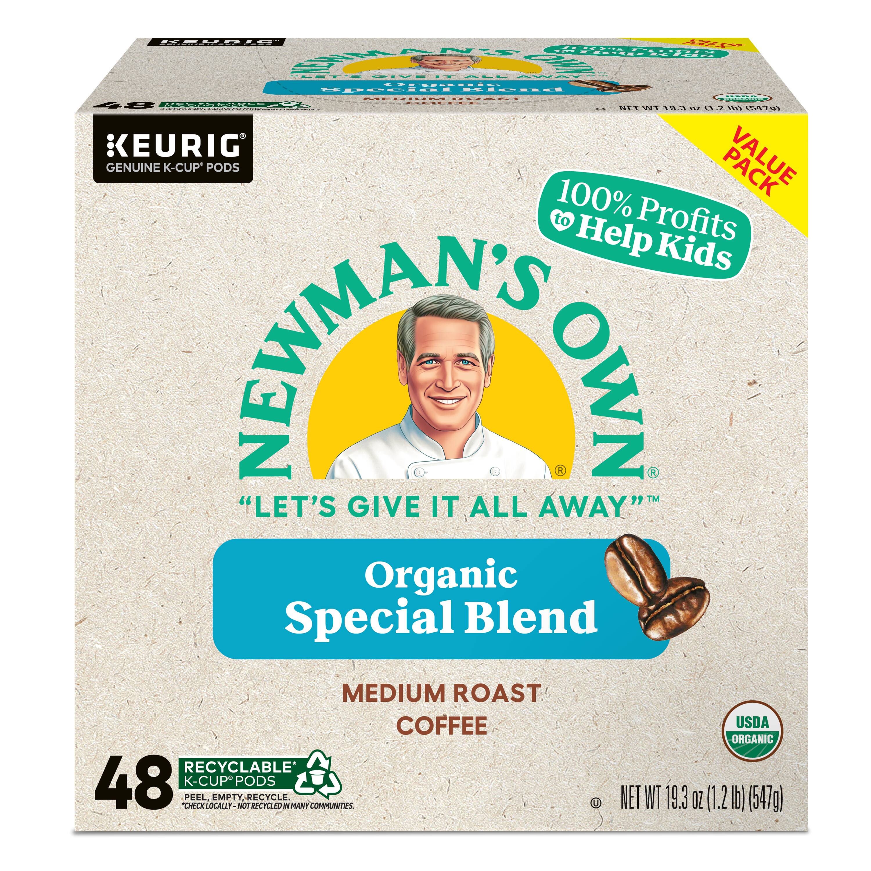 Newman's Own Organic Special Blend Medium Roast Coffee, 48 K-Cup Pods, 19.3 oz (1.2 lb) (547g), 100% profits to help kids.