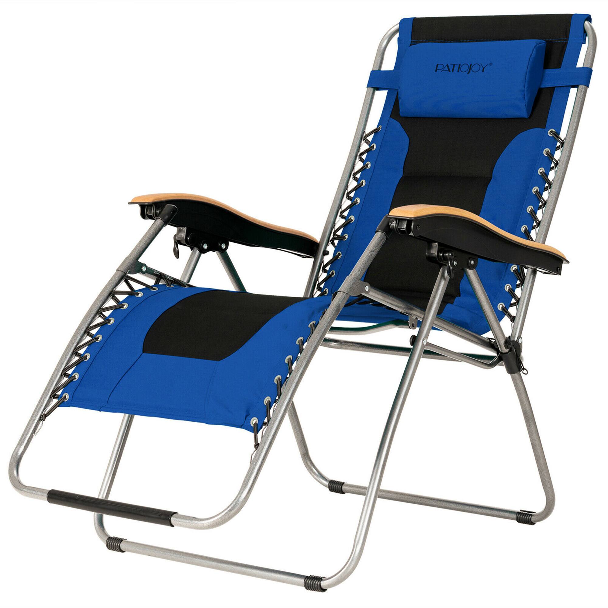 Alt View 7. Gymax - Gymax 2PCS Folding Zero Gravity Chair Padded Lounge Chair w/ Beech Armrests Blue - Blue.