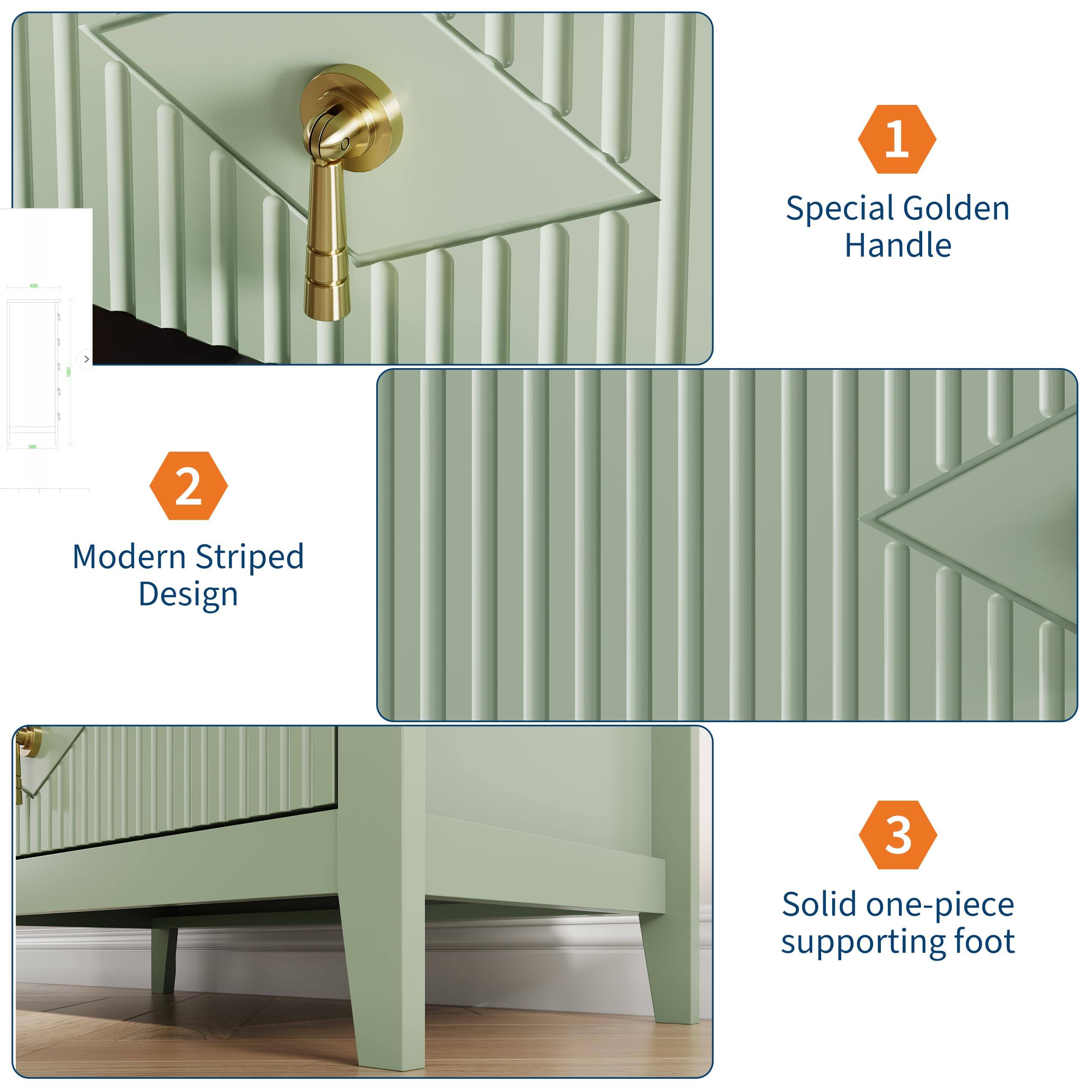 GARVEE - Tall 5 Drawer Fluted Dresser, 42.9" Modern Wood Chest with Ample Storage Organization - Green