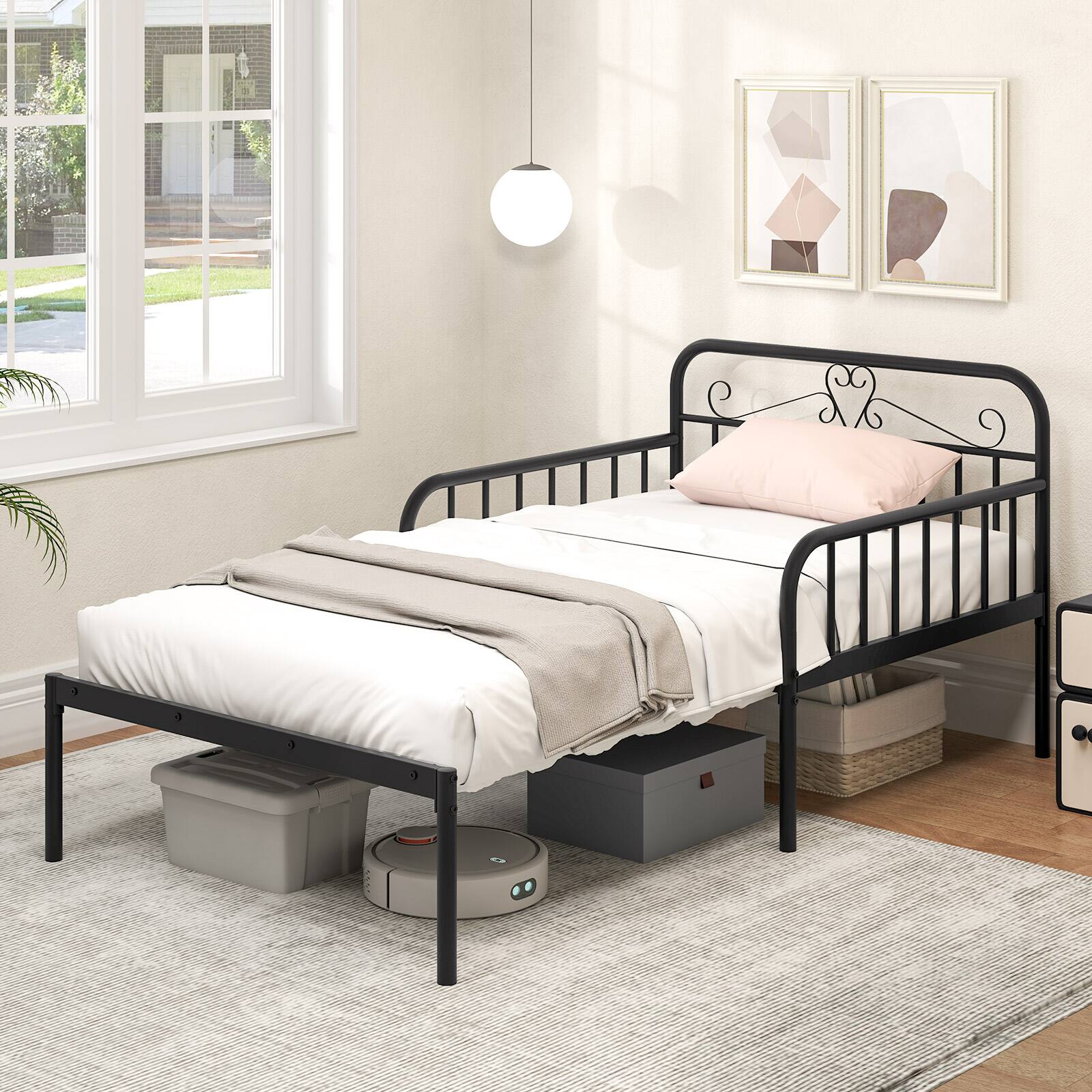 Alt View 1. Costway - Metal Daybed Extendable Daybed to Twin Size Bed Heavy Duty Slats Support Sofa Bed - Black.