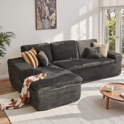 Front. Ovios - 2 Pieces Cloud Like Sectional Sofa, L-Shaped Couch with Chaise for Living Room - Grey(Plush, Left Facing).
