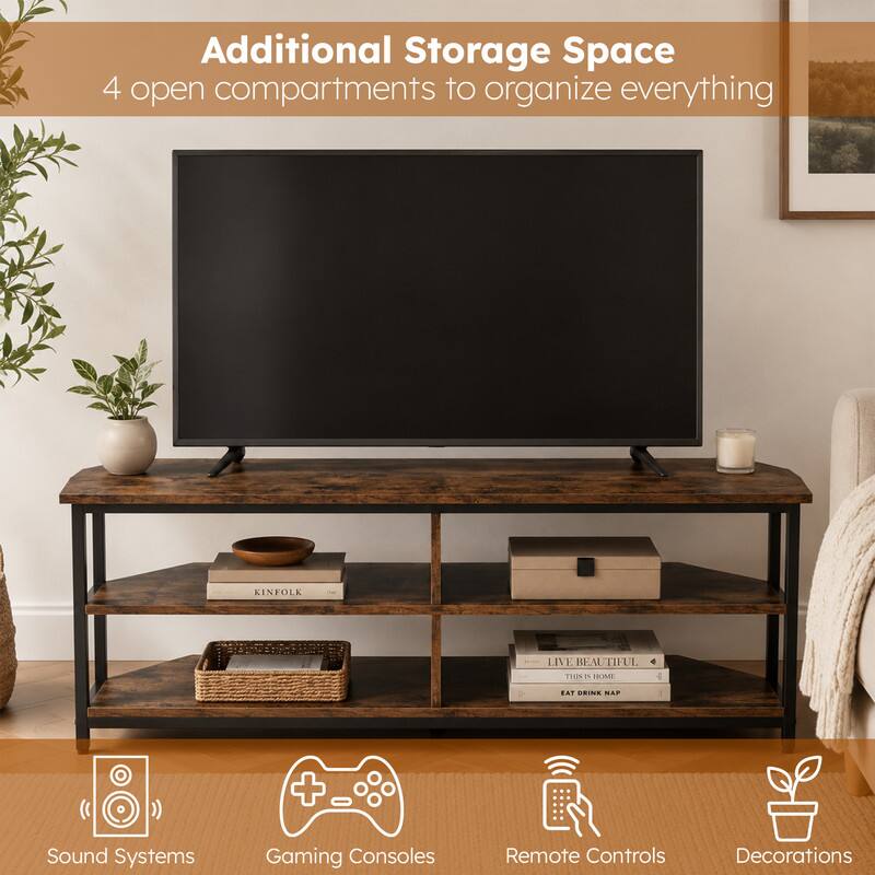Additional Storage Space  
4 open compartments to organize everything

KINFOLK  
LIVE BEAUTIFUL  
THIS IS HOME  
EAT DRINK NAP

Sound Systems  
Gaming Consoles  
Remote Controls  
Decorations