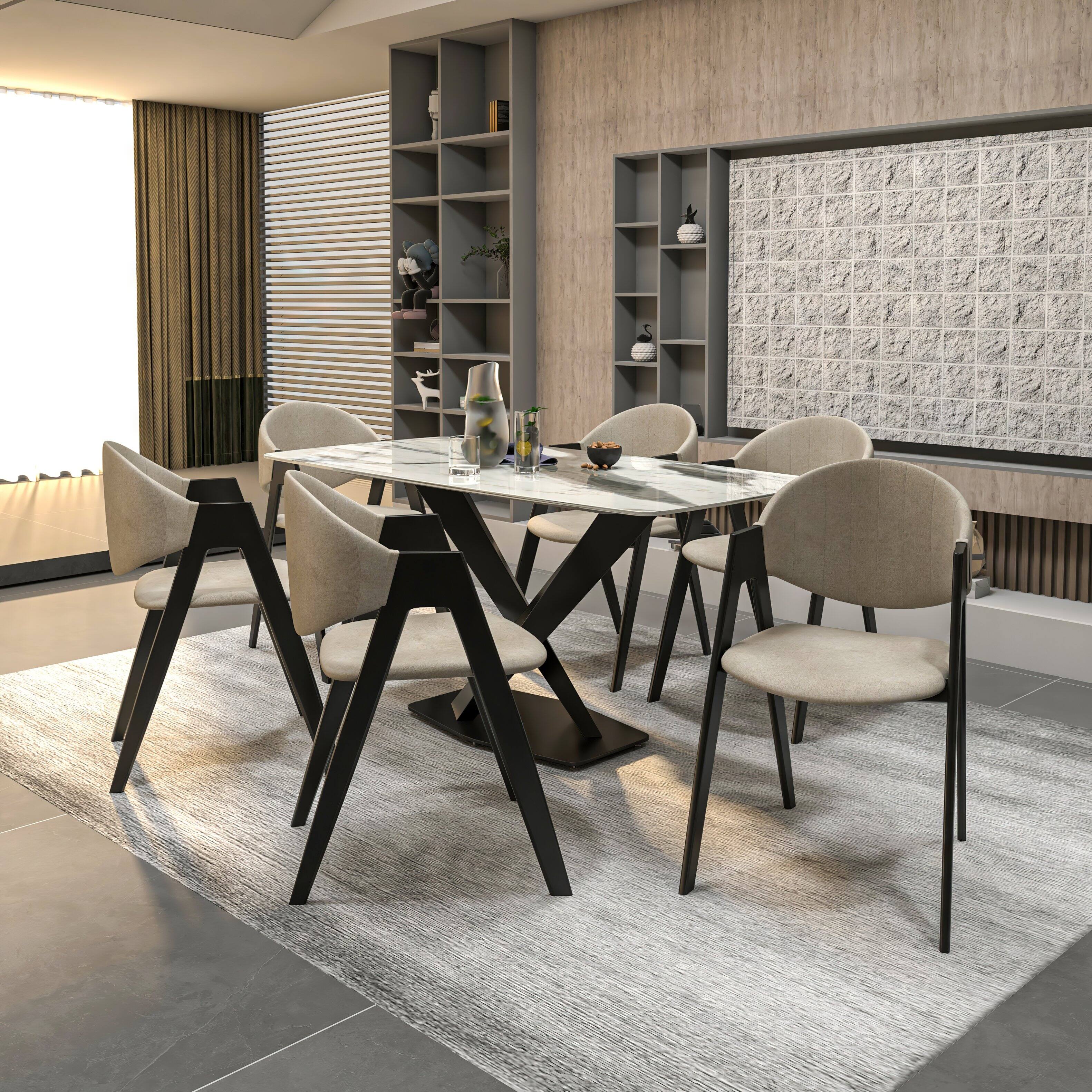 Left. LeisureMod - Savor Modern Dining Chair, Channel-Stitched PU Leather or Polyester Accent Side Chair with Iron Legs - Grey.