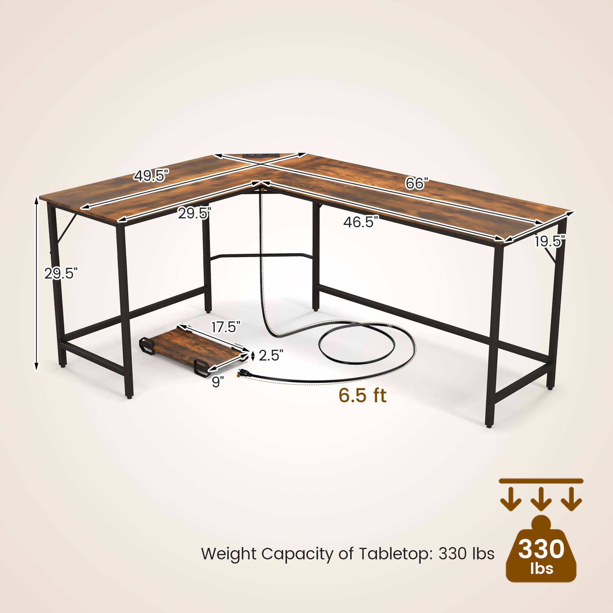 The text on the image reads:

"49.5" 66 29.5 46.5" 19.5" 29.5" 17.5" 2.5" 9" 6.5 ft Weight Capacity of Tabletop: 330 lbs 330 lbs"

Corrected text:

"49.5" 66" 29.5" 46.5" 19.5" 29.5" 17.5" 2.5" 9" 6.5 ft Weight Capacity of Tabletop: 330 lbs 330 lbs"

The text is grouped and corrected to read correctly.