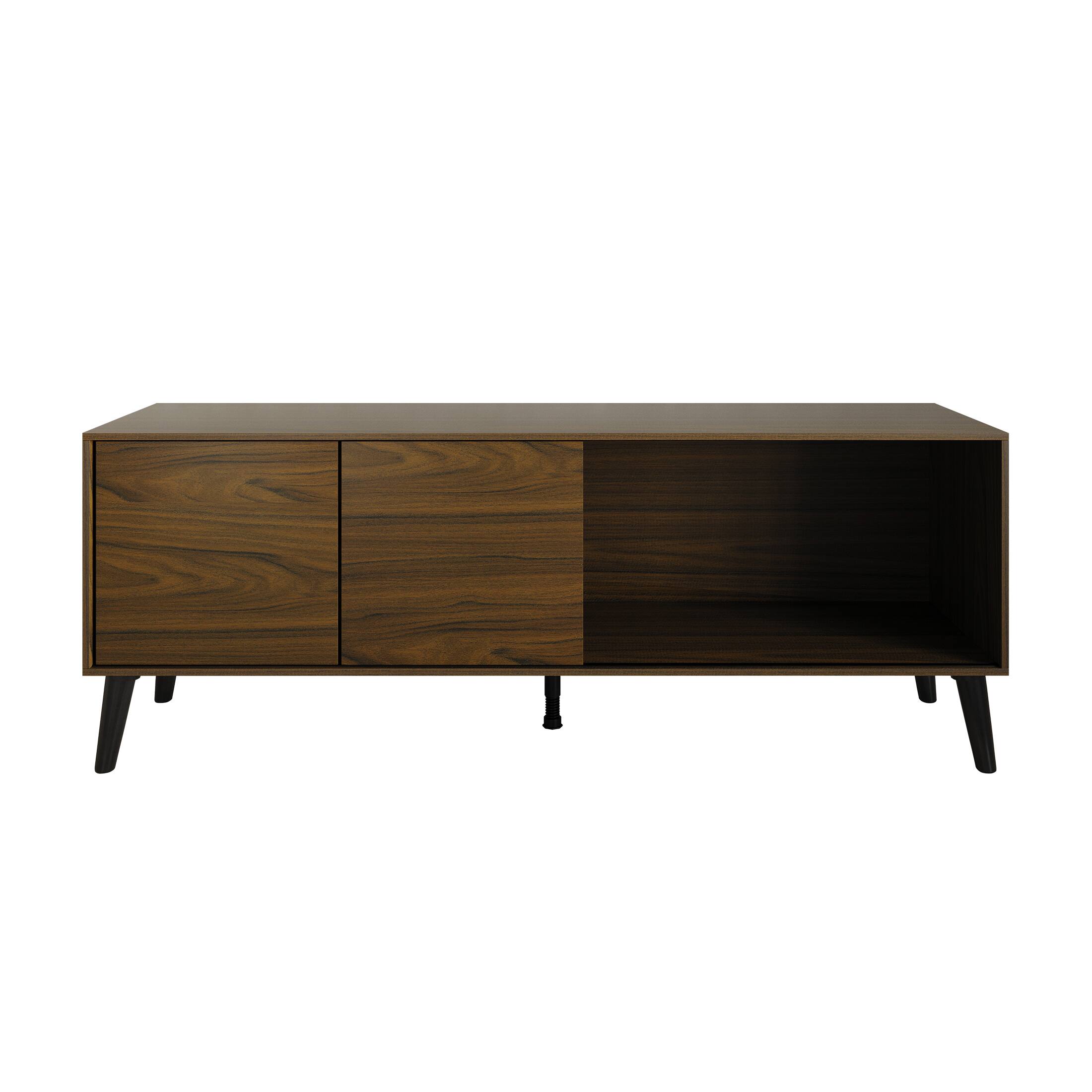 Alt View 3. ChaletPosh - Modern Minimalist TV Console in Wood Finish with Sliding Doors, Brown - Brown.