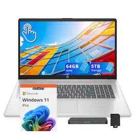 HP - 17.3 " Touchscreen Laptop, Intel Ultra 7 255U,64GB DDR5,4TB SSD, Copilot AI,Win 11 Pro,1TB Dock Set - Silver