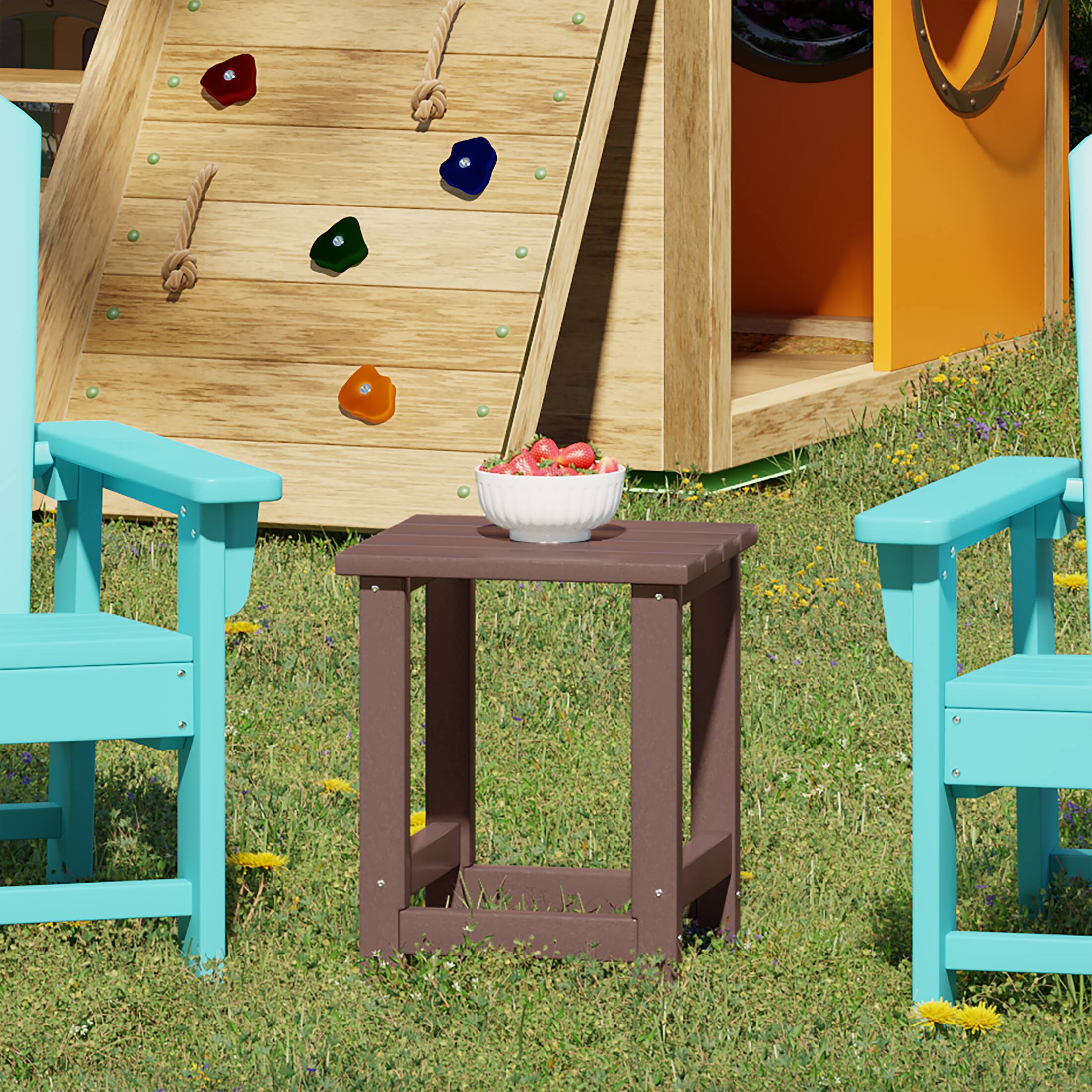 Angle. WestinTrends - WestinTrends Malibu Kids Outdoor Patio Furniture HDPE Adirondack Square Side Table - Dark Brown.